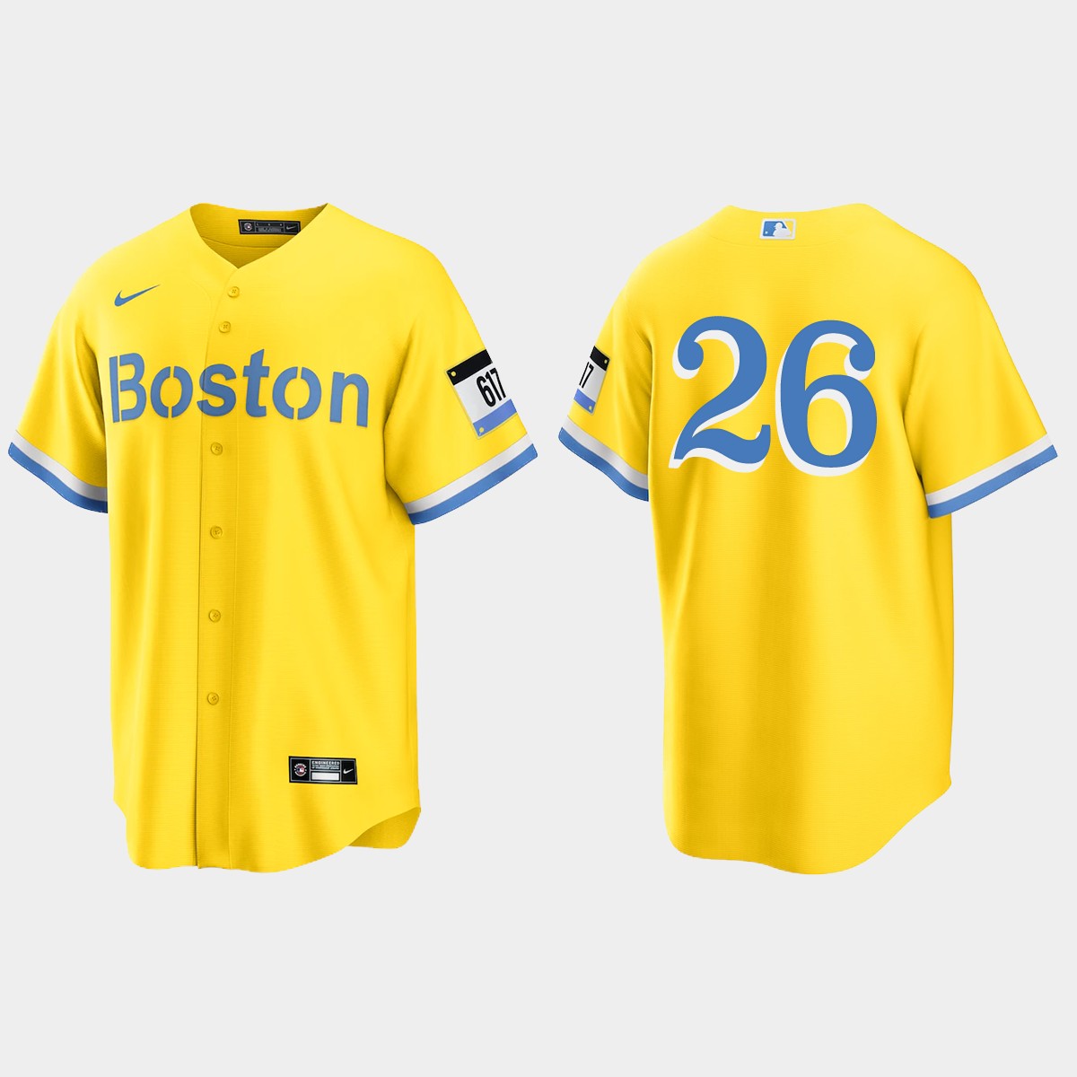 Boston Red Sox #26 Wade Boggs City Connect Jersey - Gold Light Blue