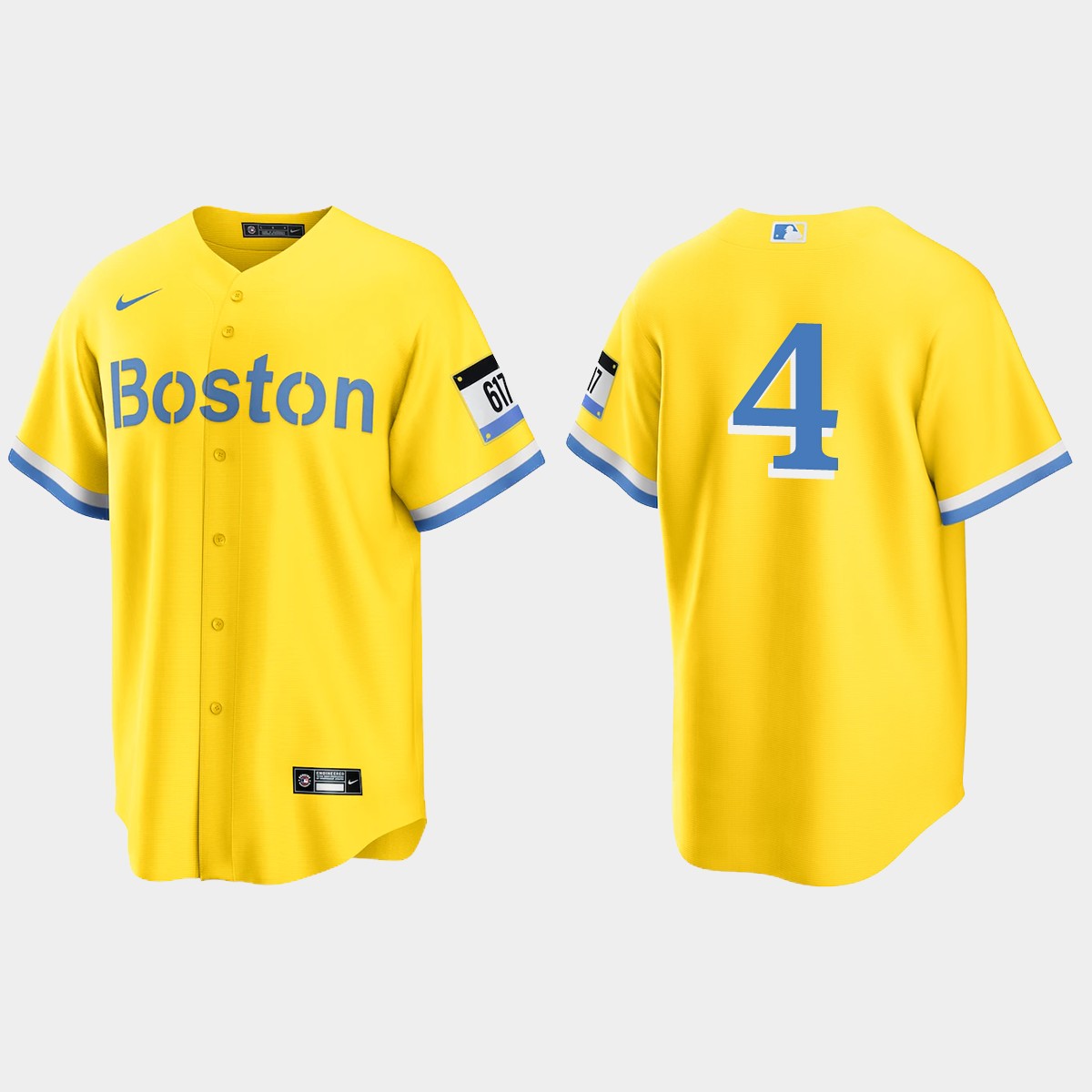 Boston Red Sox #4 Carney Lansford City Connect Jersey - Gold Light Blue