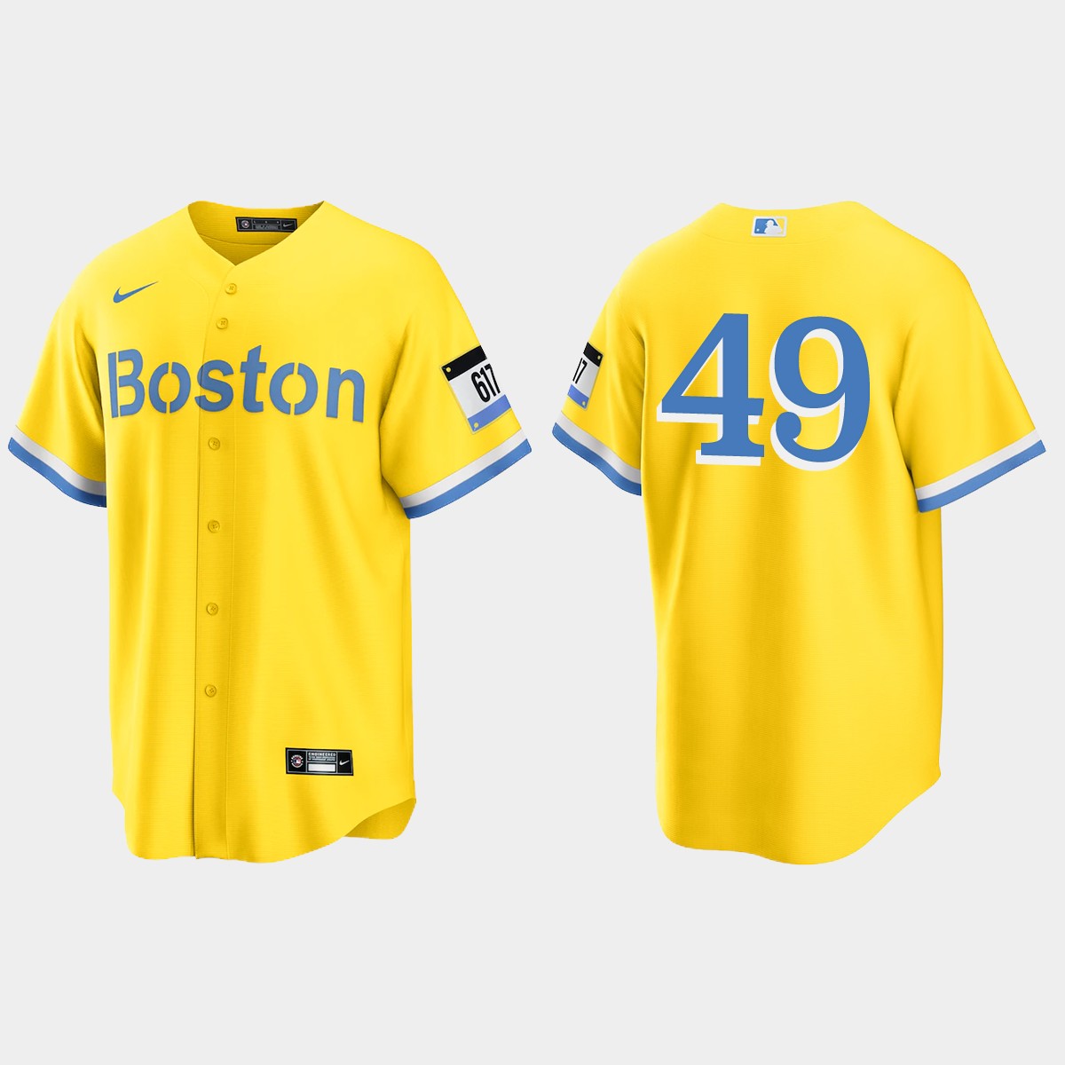 Boston Red Sox #49 Tim Wakefield City Connect Jersey - Gold Light Blue