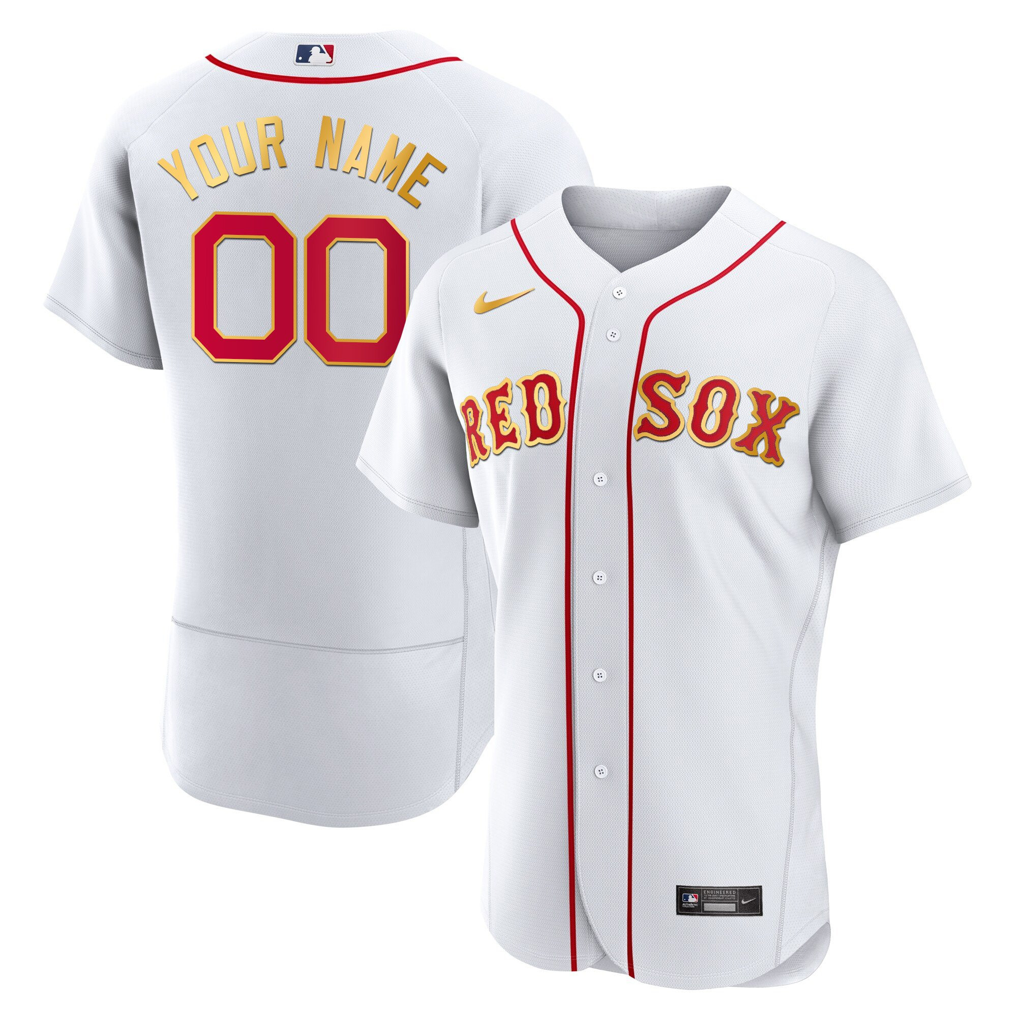Boston Red Sox Gold Trim Custom Flex White Jersey - All Stitched