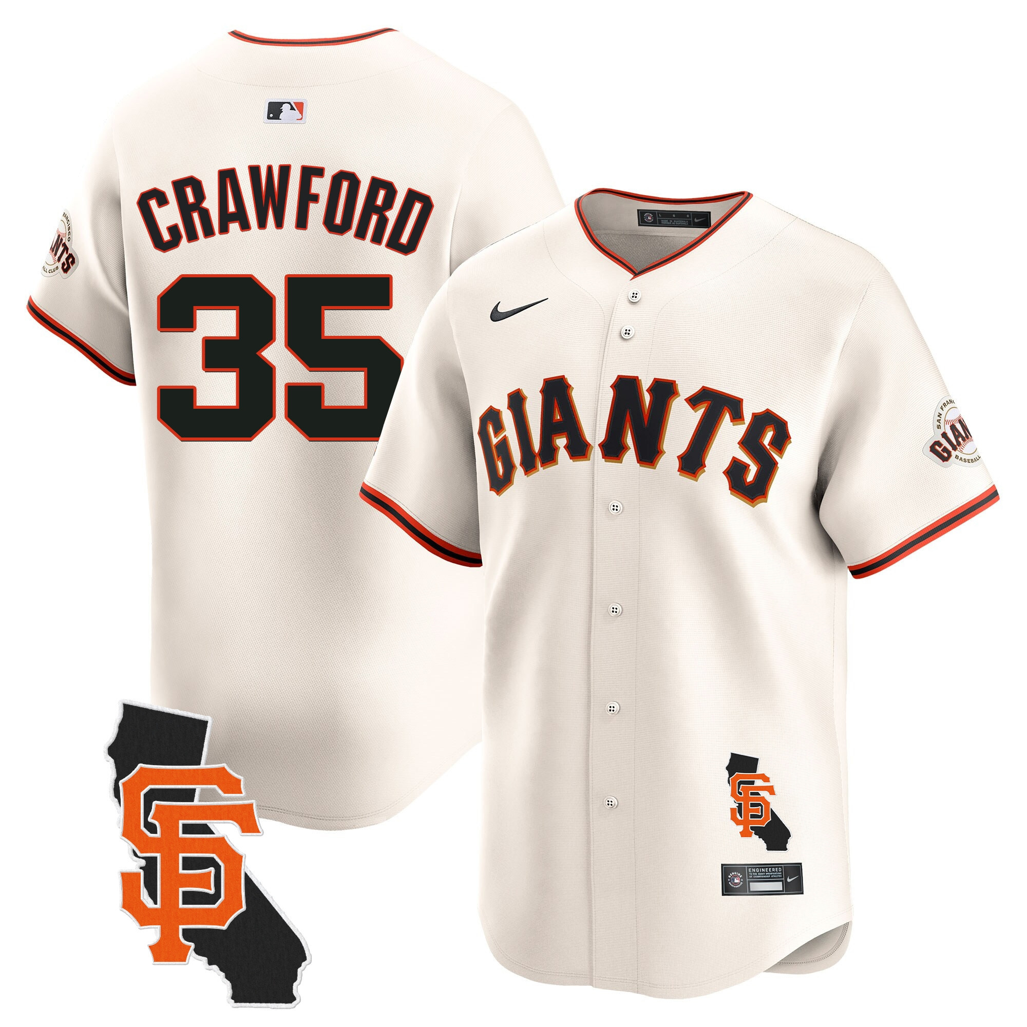 Brandon Crawford Men's San Francisco Giants California Patch Vapor Premier Limited Cream Jersey