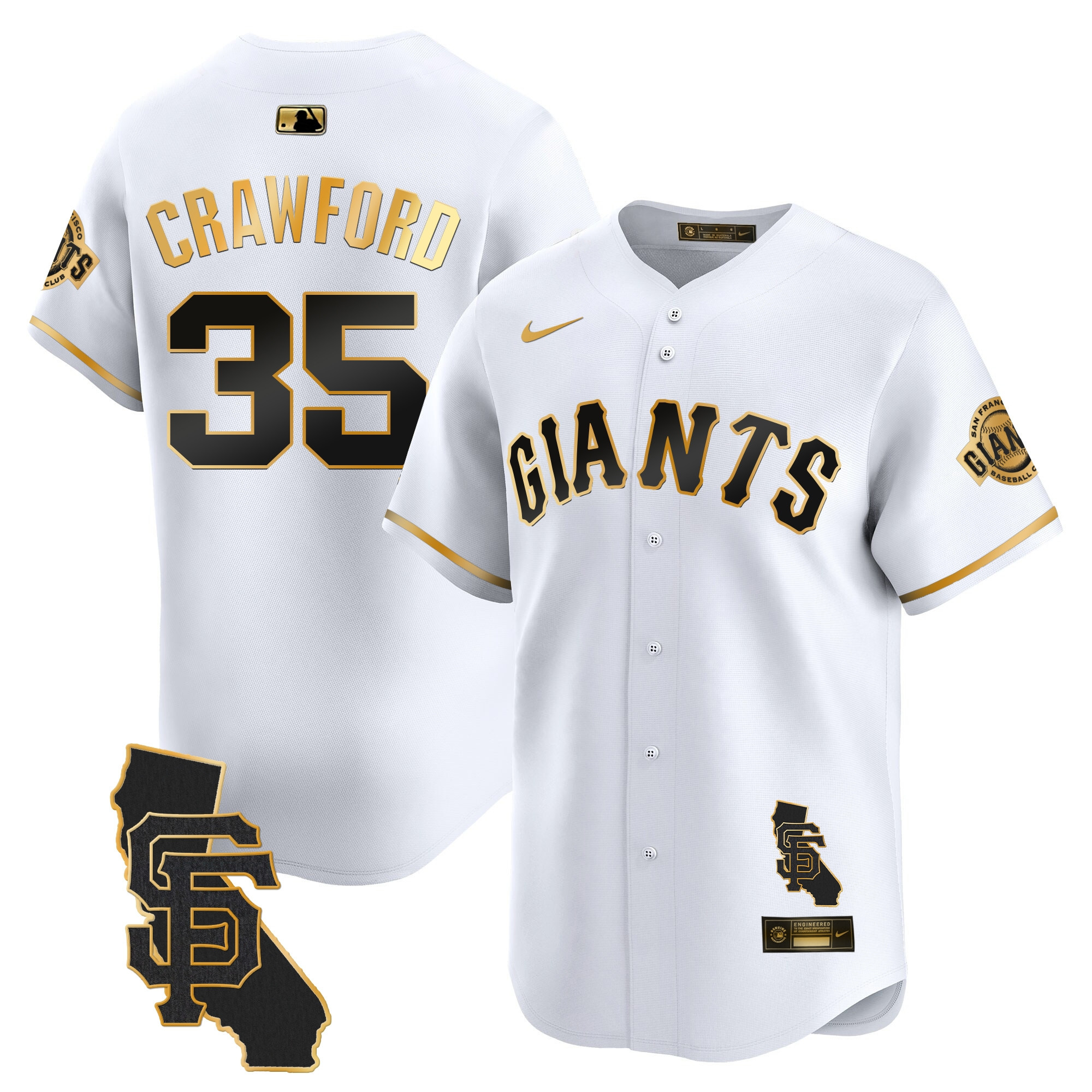 Brandon Crawford Men's San Francisco Giants California Patch Vapor Premier Limited White Gold Jersey