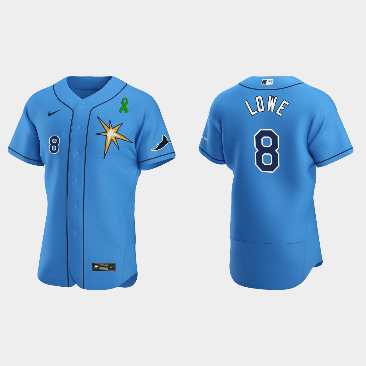 Brandon Lowe Tampa Bay Rays Green Ribbon Alternate Jersey - Light Blue