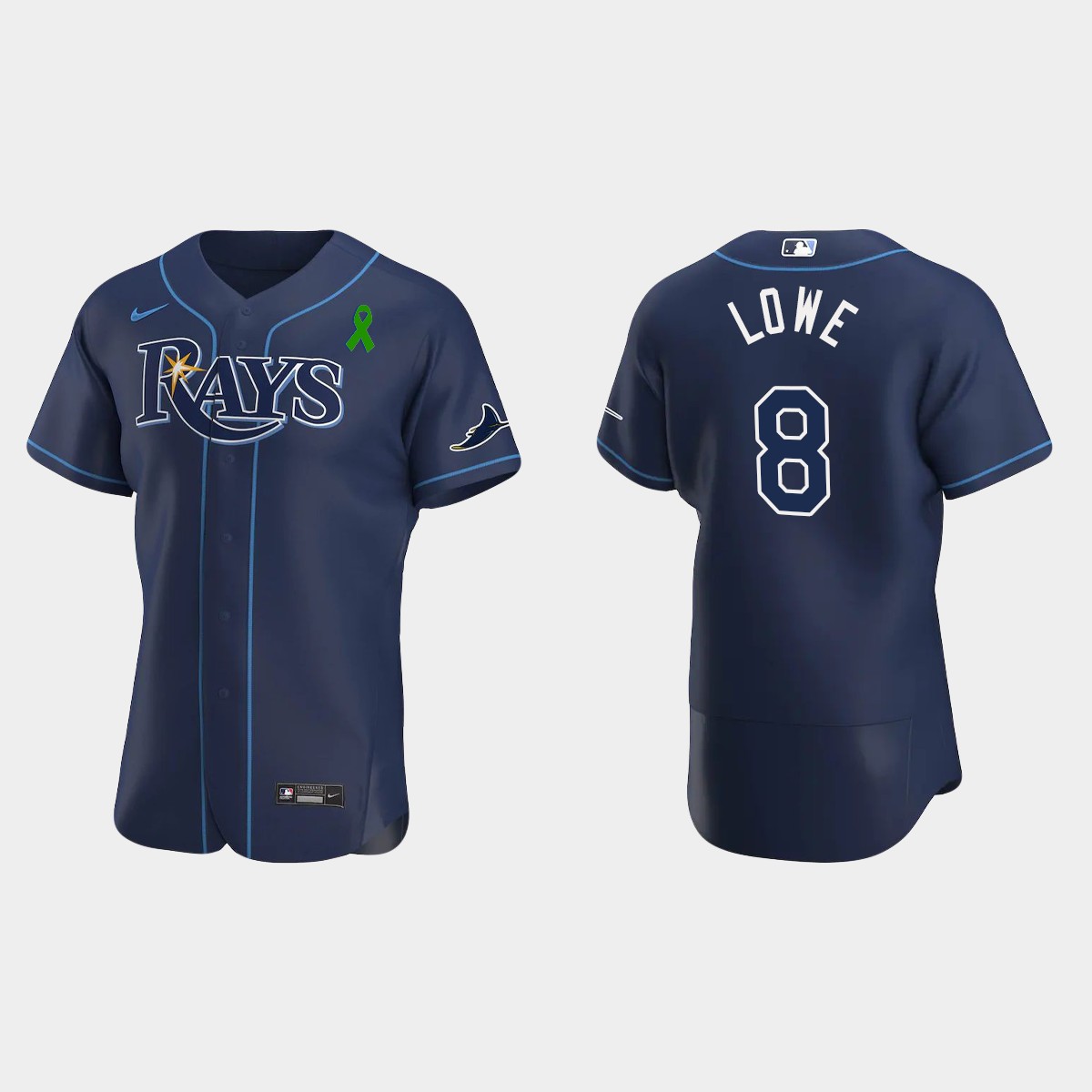 Brandon Lowe Tampa Bay Rays Green Ribbon Alternate Jersey - Navy