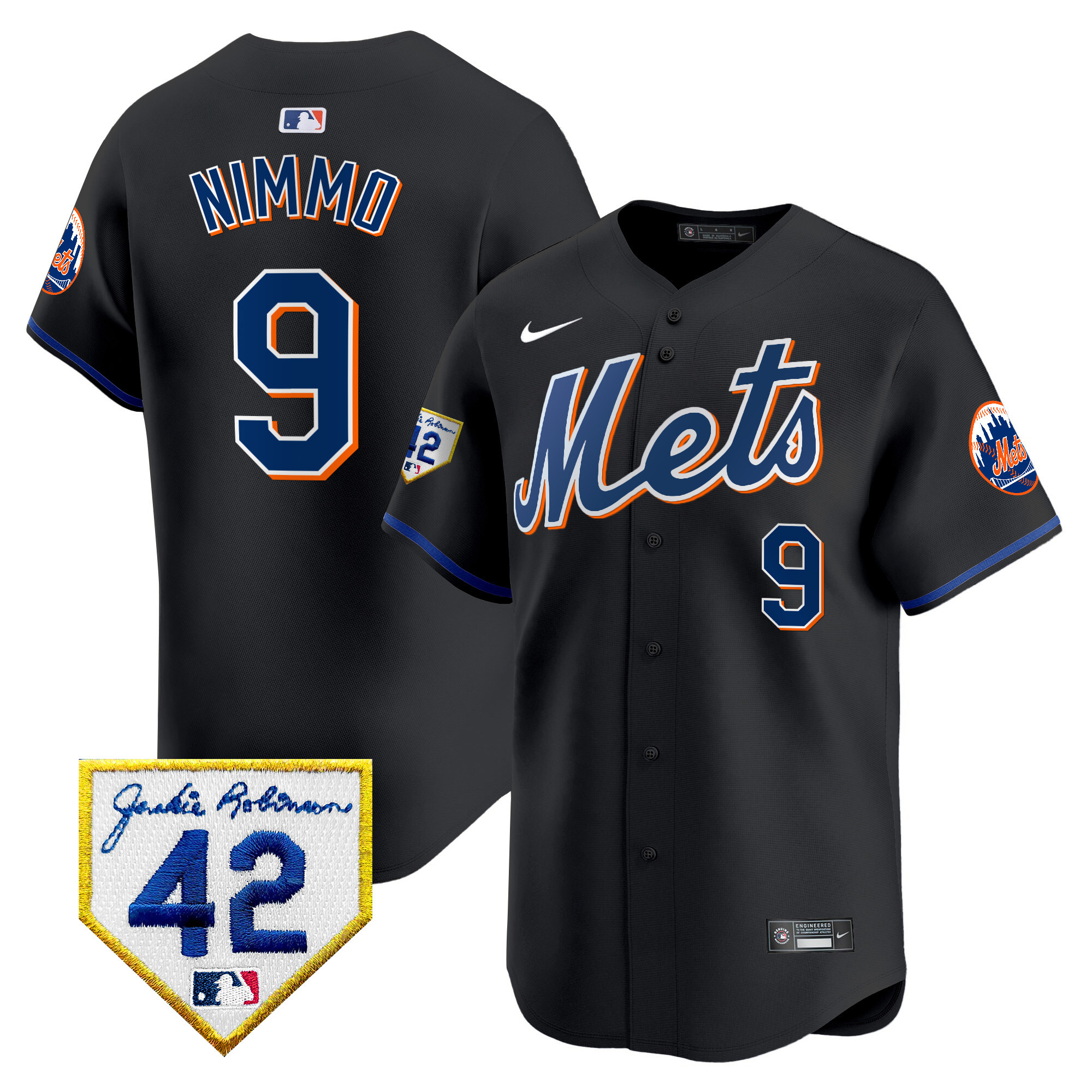 Brandon Nimmo Men's New York Mets Jackie Robinson Patch Vapor Premier Limited Black Jersey