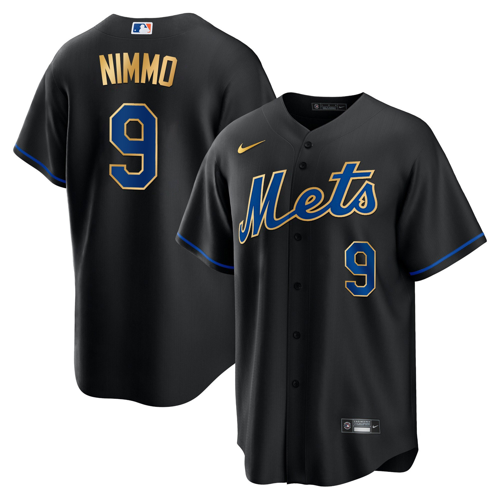 Brandon Nimmo Men's New York Mets Gold Trim Cool Black Jersey