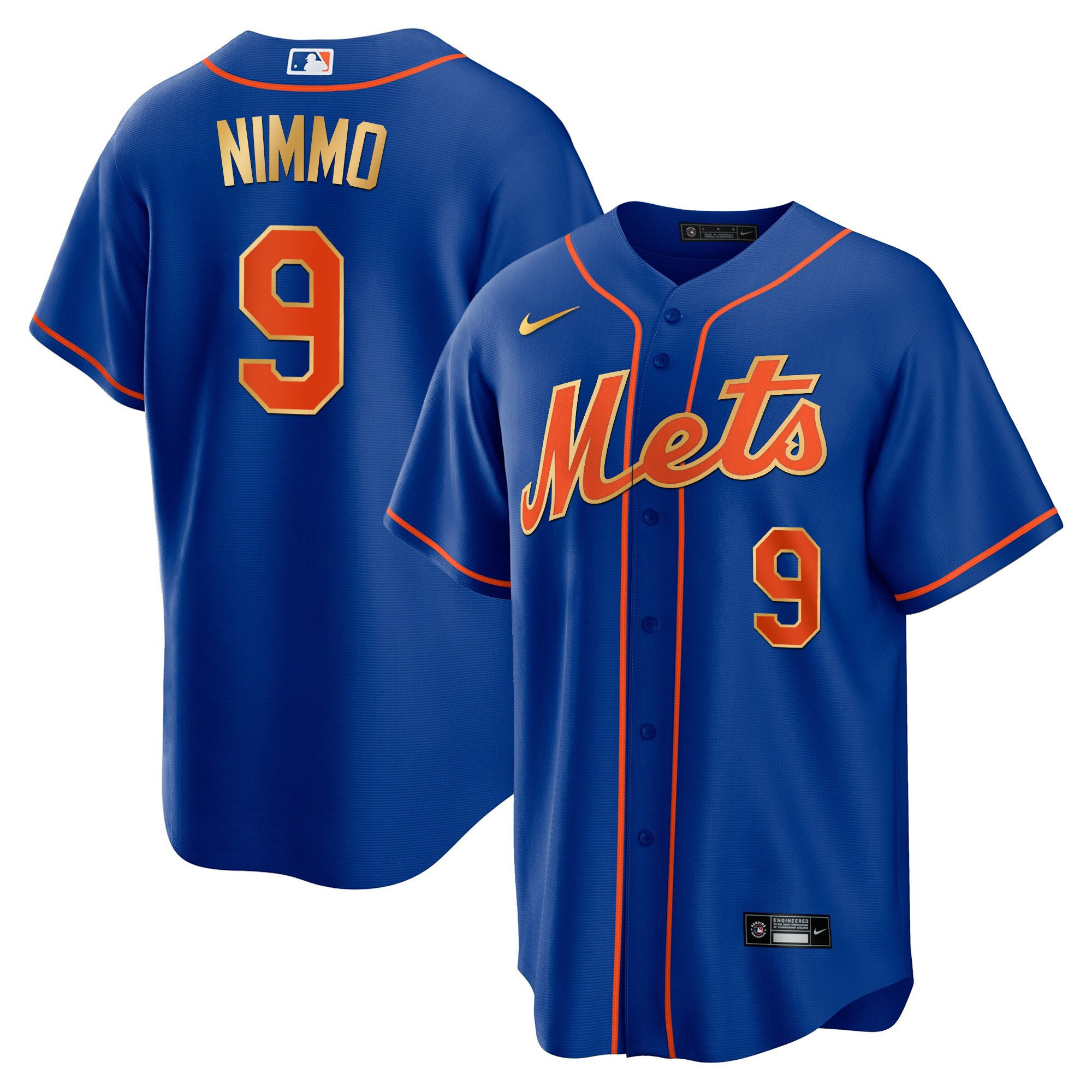 Brandon Nimmo Men's New York Mets Gold Trim Cool Navy Jersey