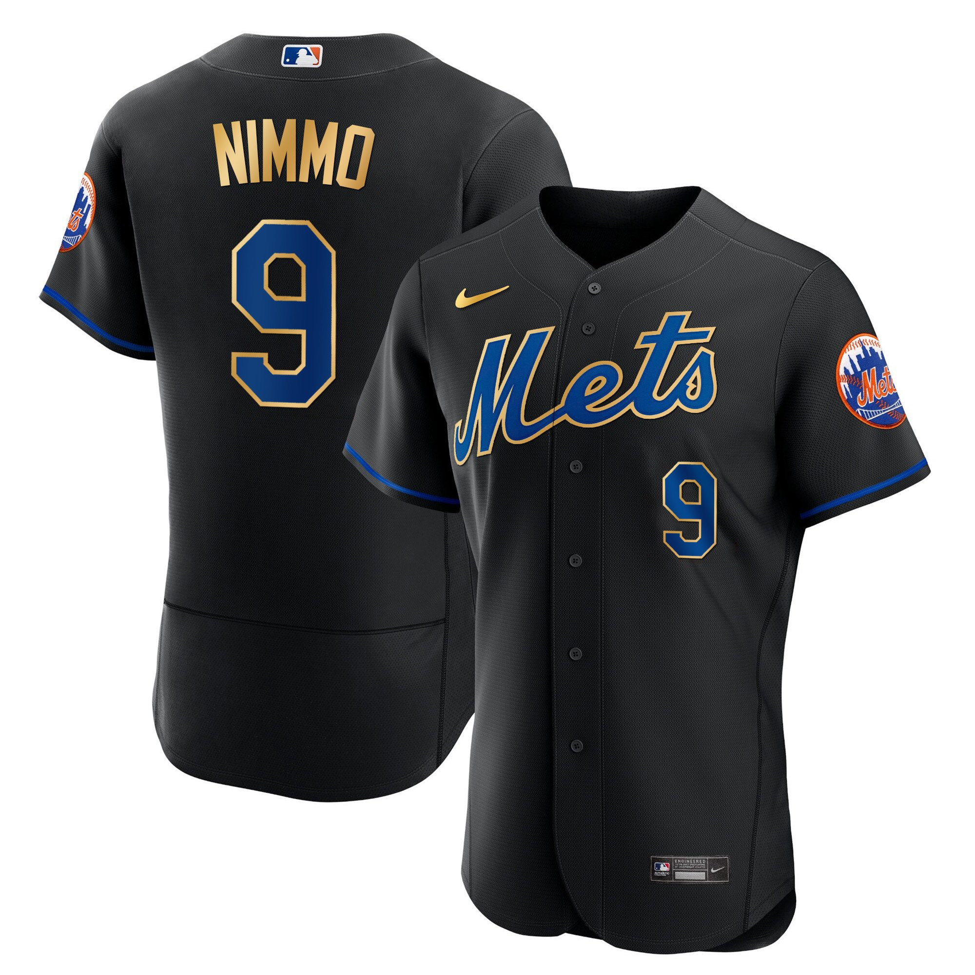 Brandon Nimmo Men's New York Mets Gold Trim Flex Black Jersey