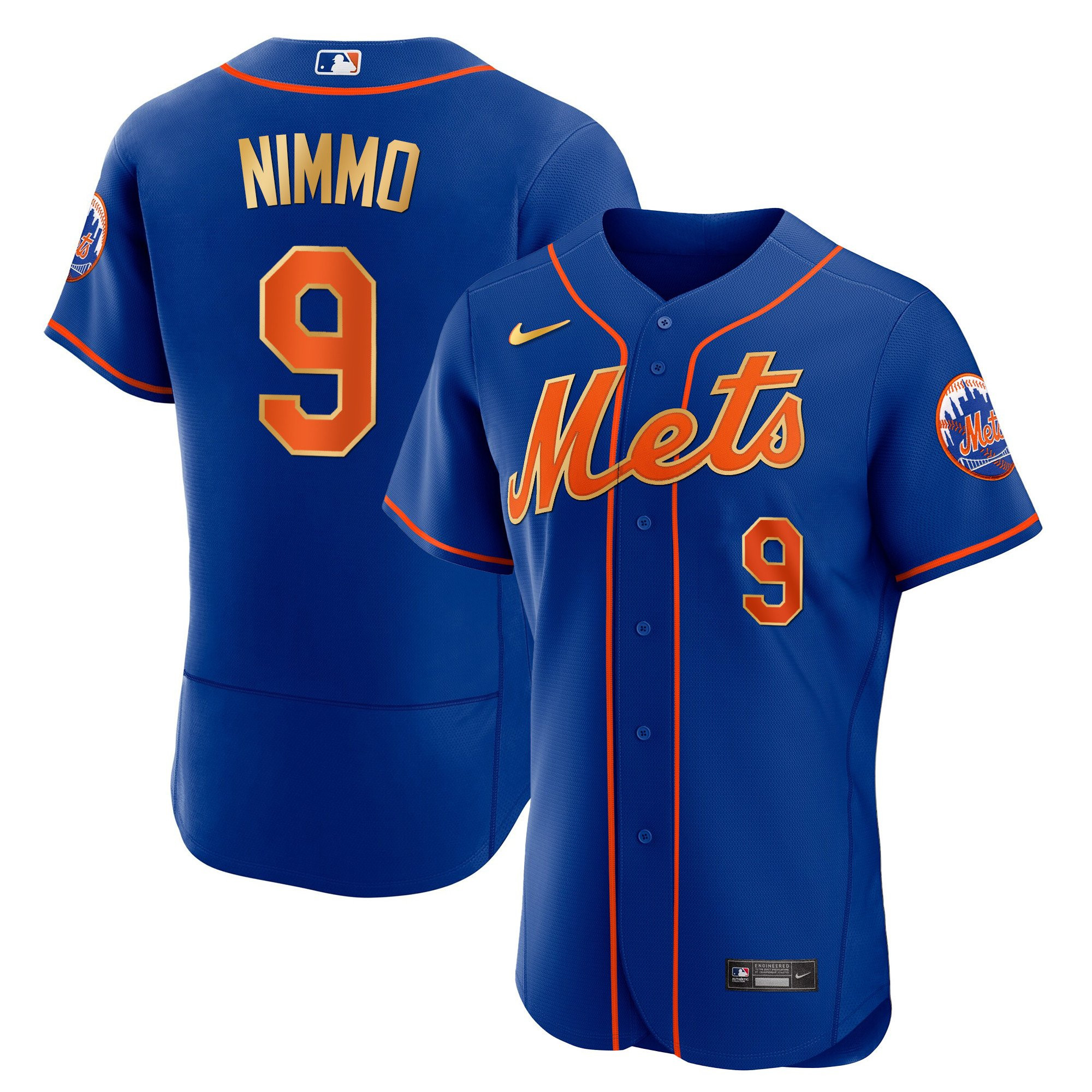 Brandon Nimmo Men's New York Mets Gold Trim Flex Navy Jersey