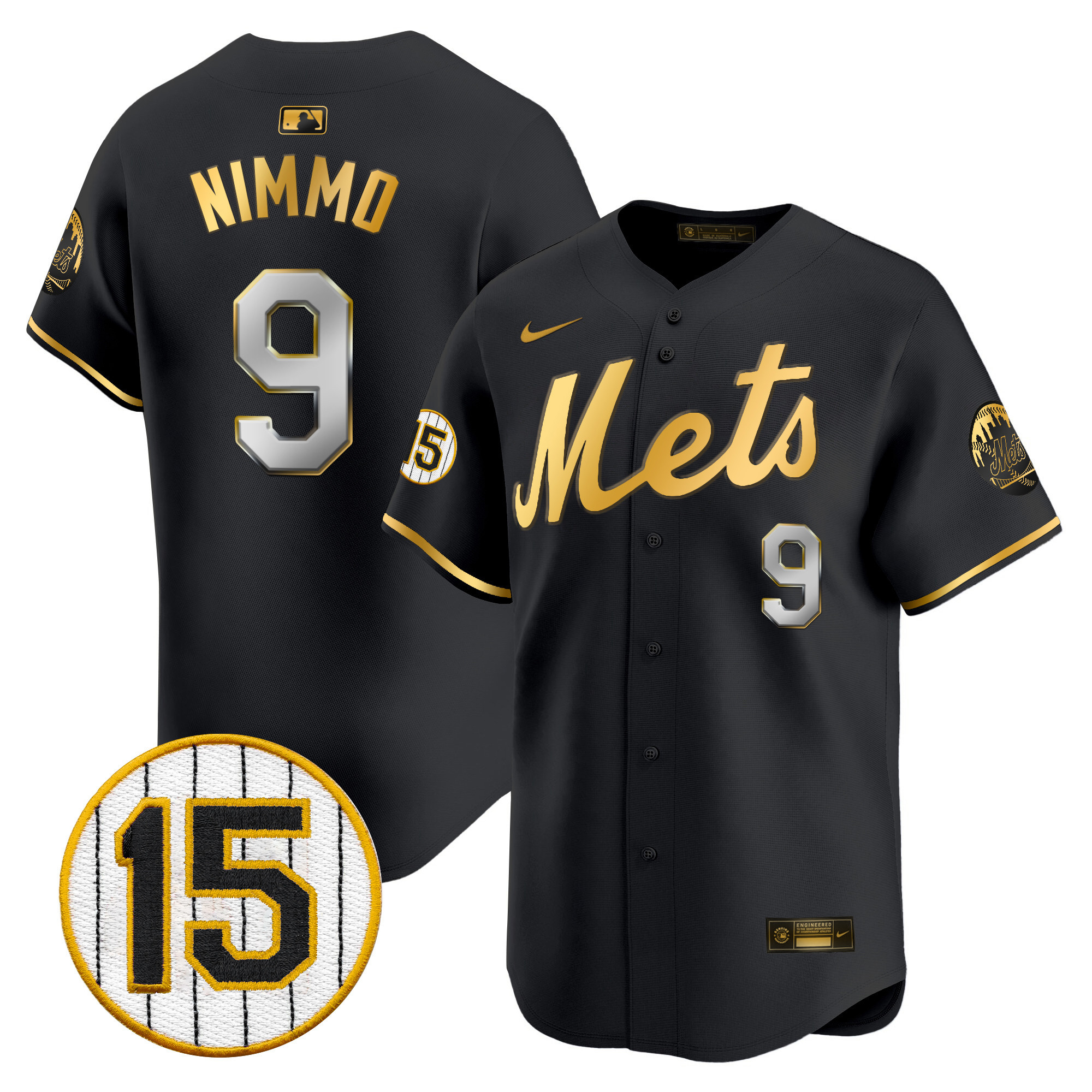 Brandon Nimmo Men's New York Mets Jerry Grote Patch Vapor Premier Limited Black Gold Jersey