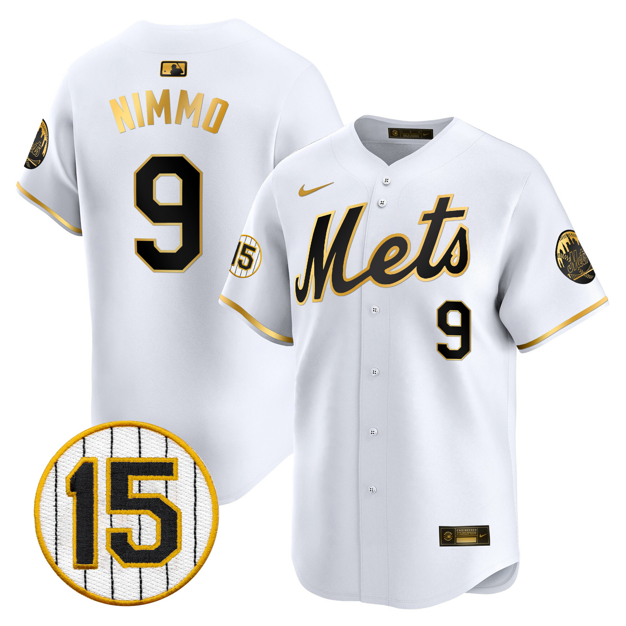 Brandon Nimmo Men's New York Mets Jerry Grote Patch Vapor Premier Limited White Gold Jersey