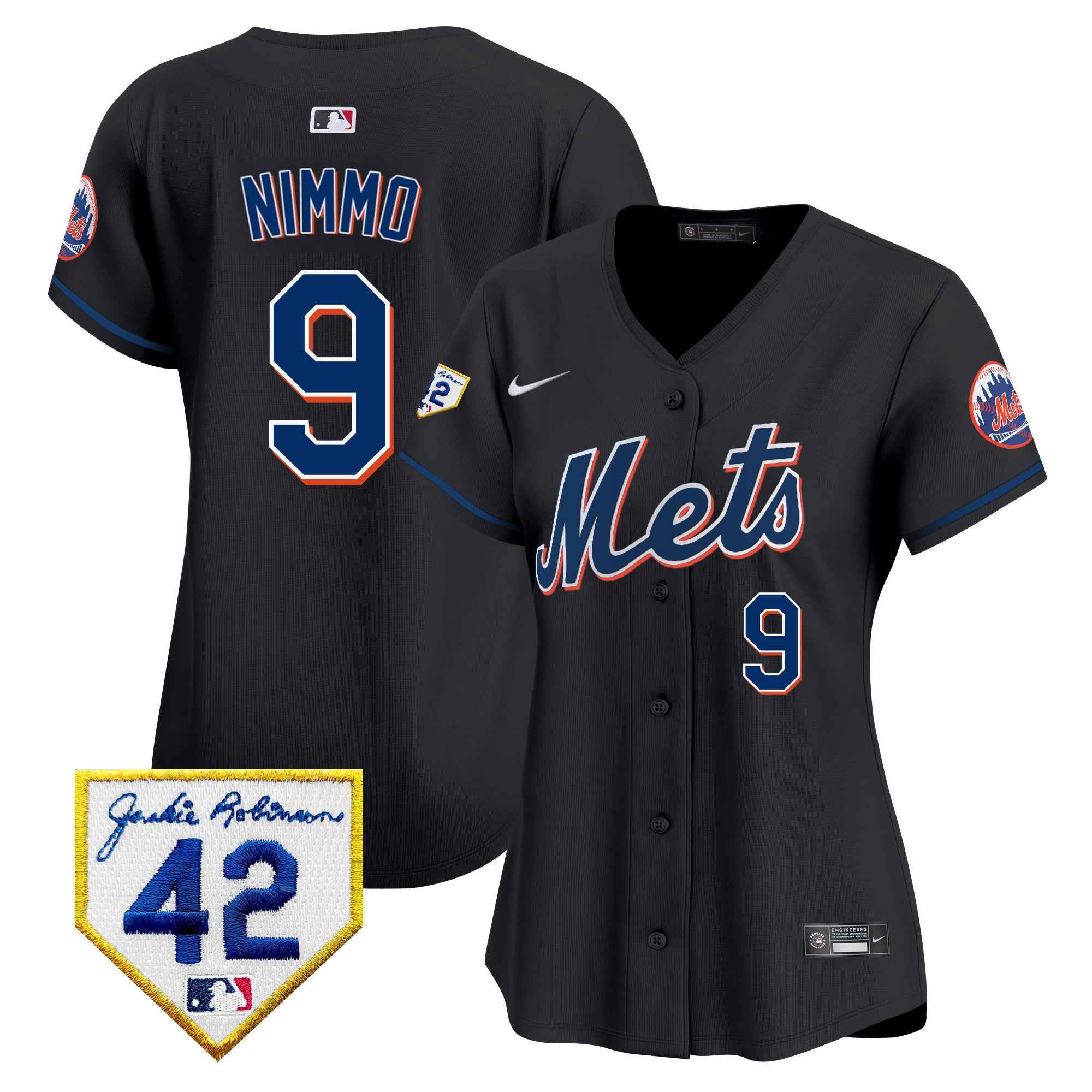 Brandon Nimmo Women's New York Mets Jackie Robinson Patch Vapor Premier Limited Black Jersey