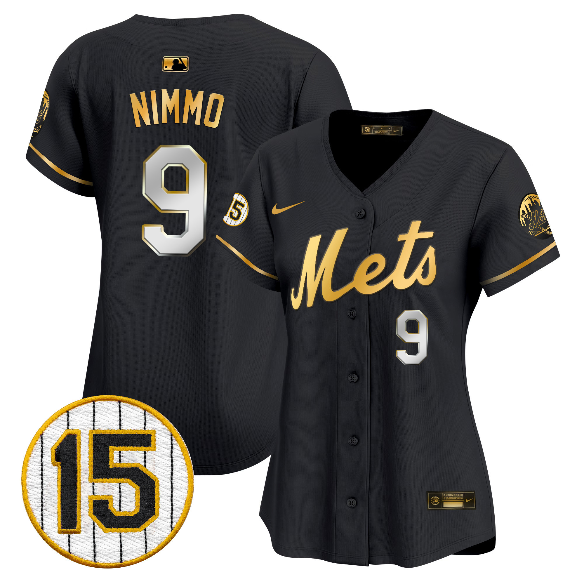 Brandon Nimmo Women's New York Mets Jerry Grote Patch Vapor Premier Limited Black Gold Jersey