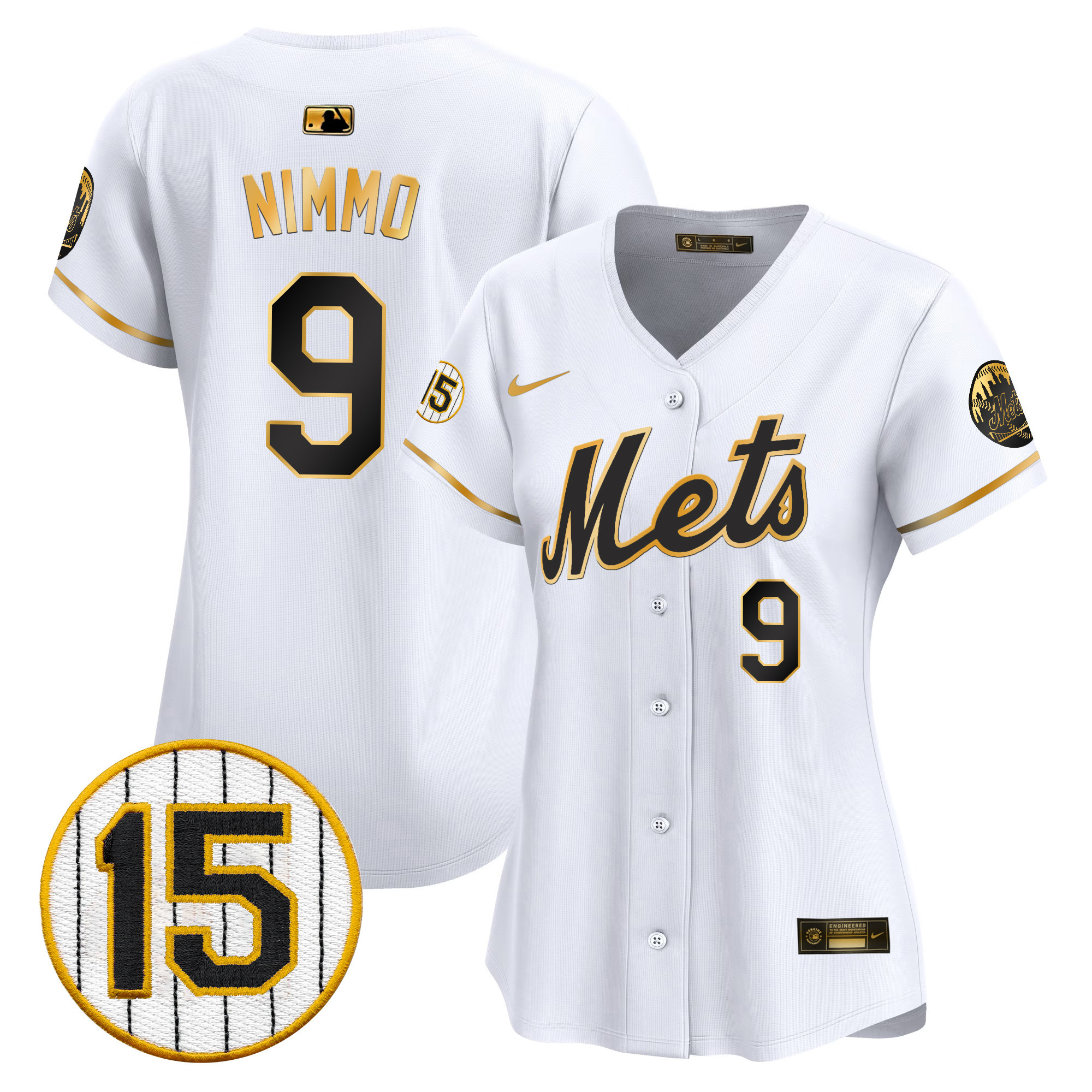 Brandon Nimmo Women's New York Mets Jerry Grote Patch Vapor Premier Limited White Gold Jersey