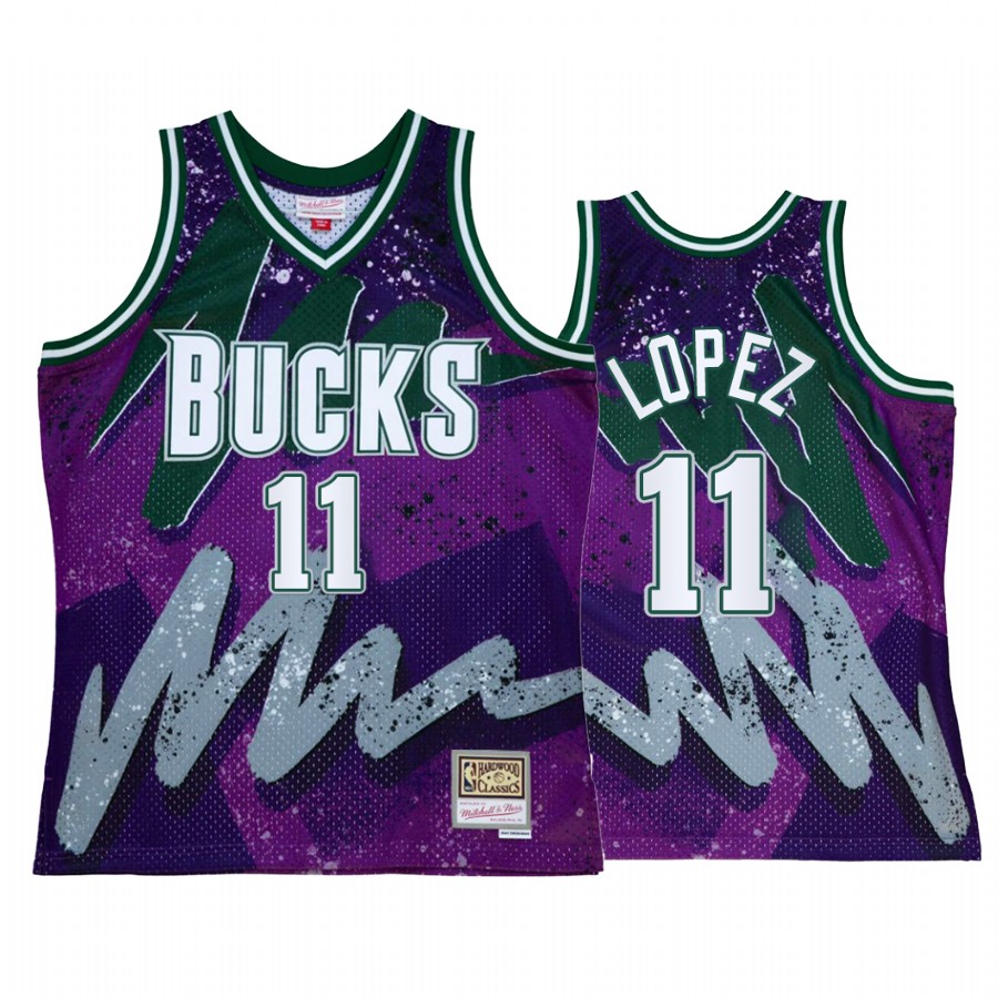 Brook Lopez #11 Milwaukee Bucks Hyper Hoop Purple Throwback 90s Jersey