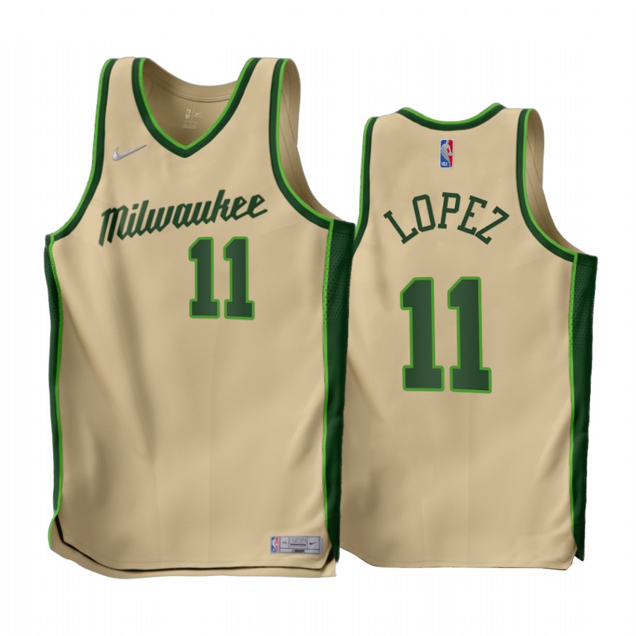 Brook Lopez Milwaukee Bucks Cream #11 Earned Edition Jersey