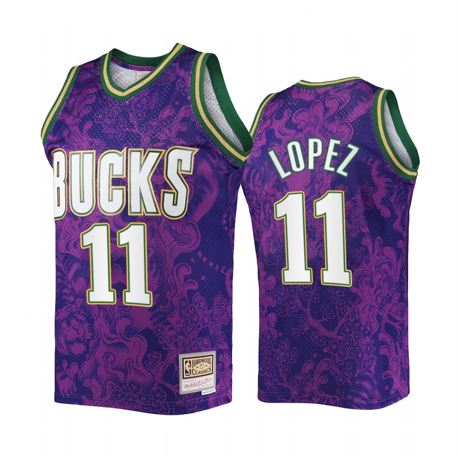 Brook Lopez Lunar New Year Milwaukee Bucks Purple Jersey Mitchell Ness