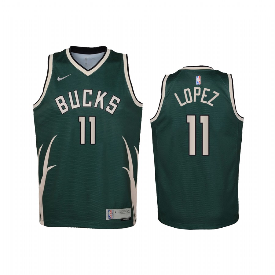 Brook Lopez Milwaukee Bucks Earned Edition Green Youth Jersey - Swingman