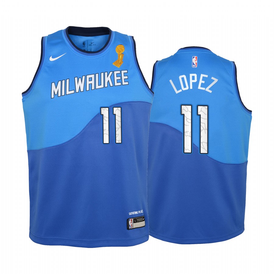 Brook Lopez Milwaukee Bucks Blue Finals Champions Youth Jersey City Edition