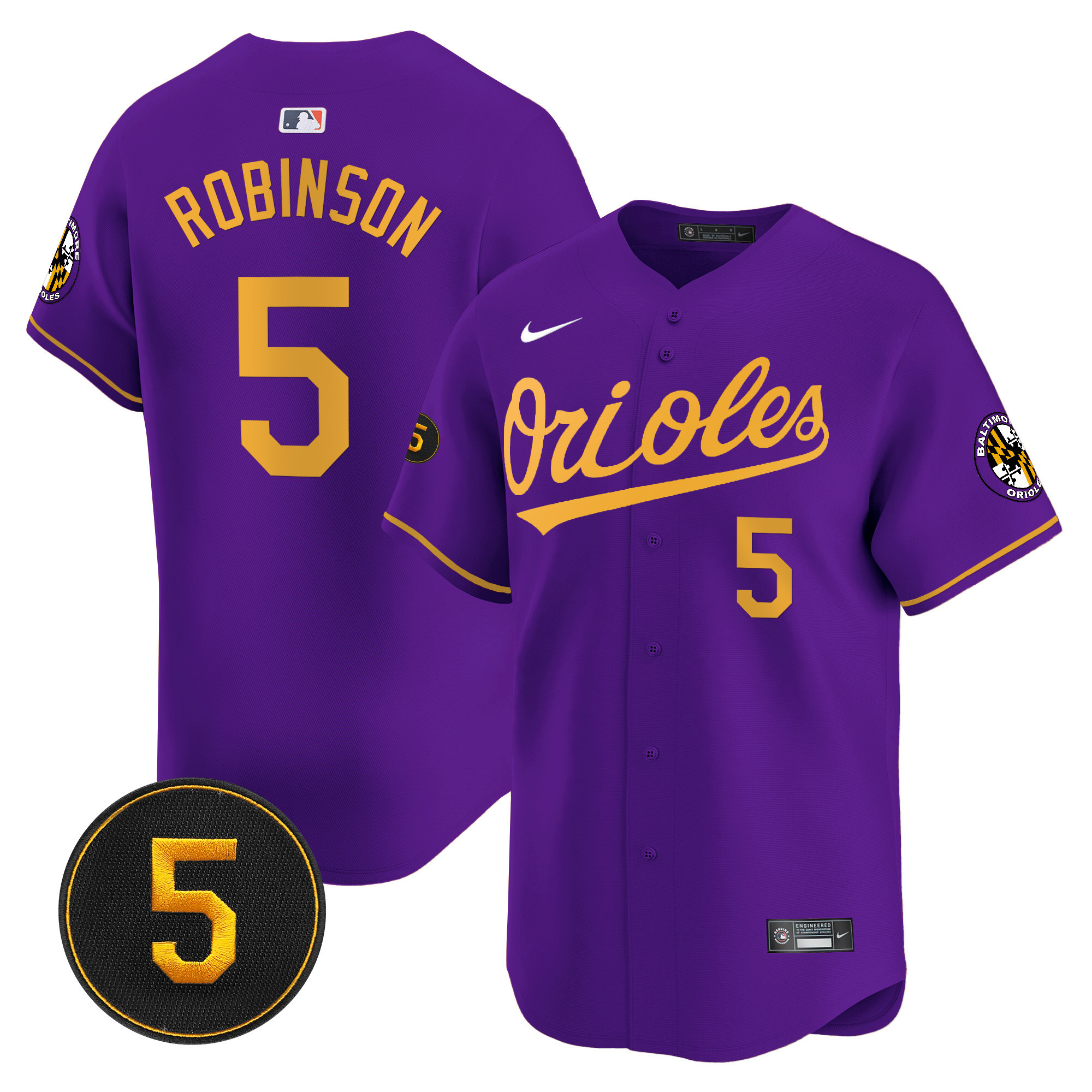 Brooks Robinson Men’s Baltimore Orioles Robinson Patch Vapor Premier Limited Purple Gold Jersey - All Stitched
