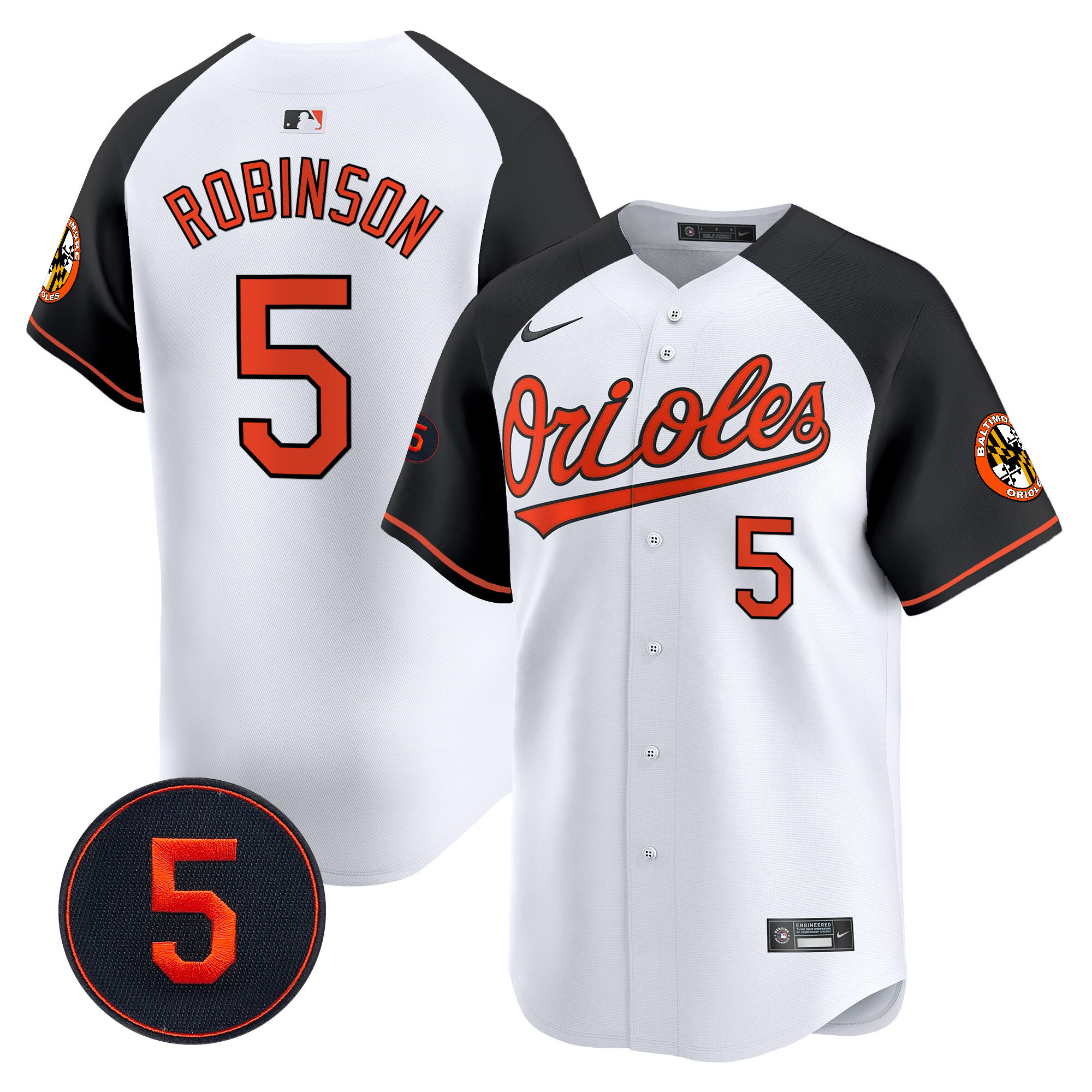 Brooks Robinson Men’s Baltimore Orioles Robinson Patch Vapor Premier Limited V2 White Alternate Jersey - All Stitched