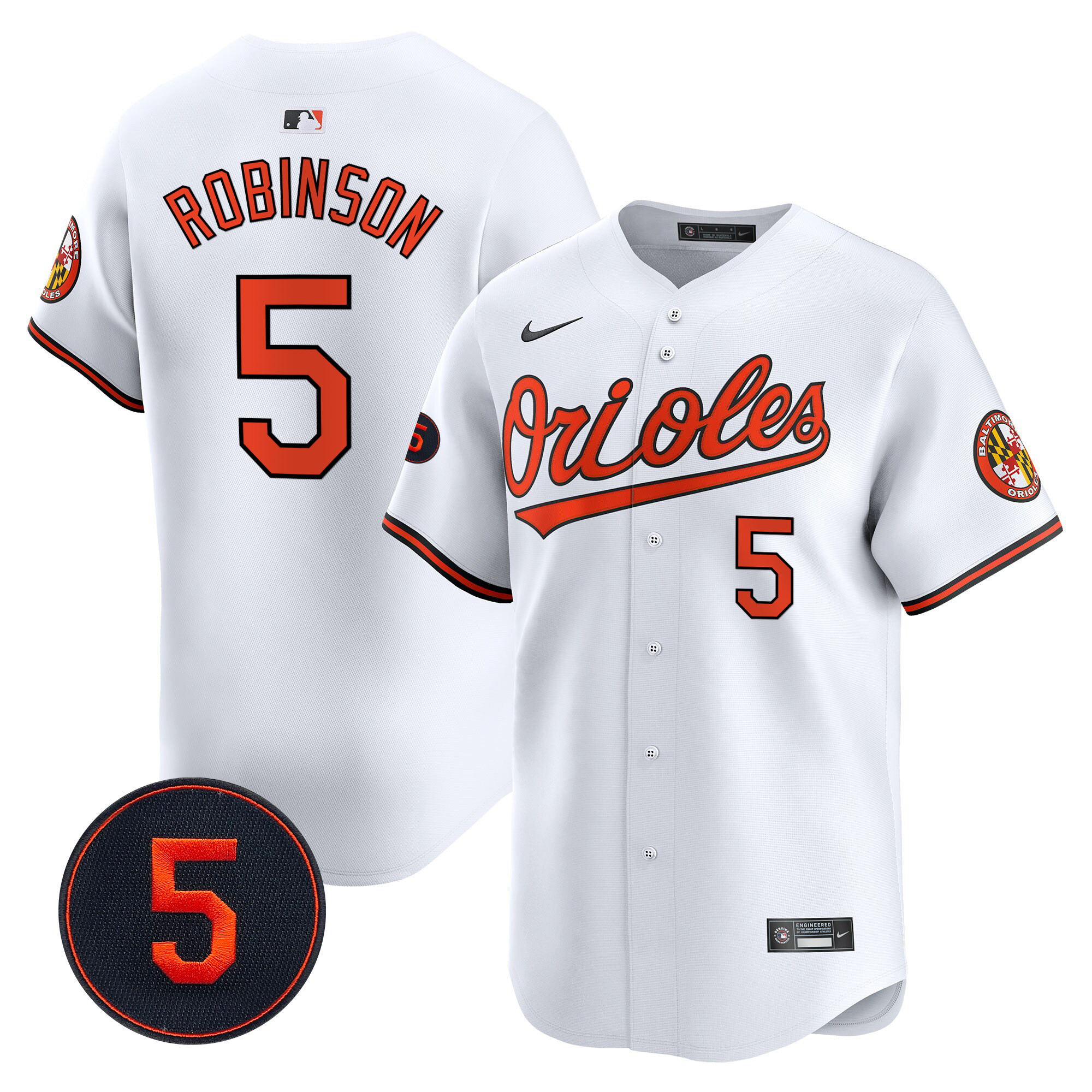 Brooks Robinson Men’s Baltimore Orioles Robinson Patch Vapor Premier Limited White Jersey - All Stitched