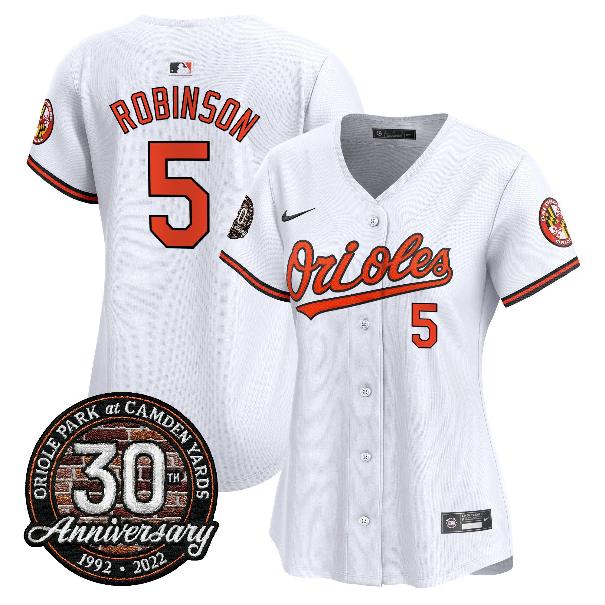 Brooks Robinson Women’s Baltimore Orioles Camden Yards 30th Anniversary Patch Vapor Premier Limited White Jersey - All Stitched