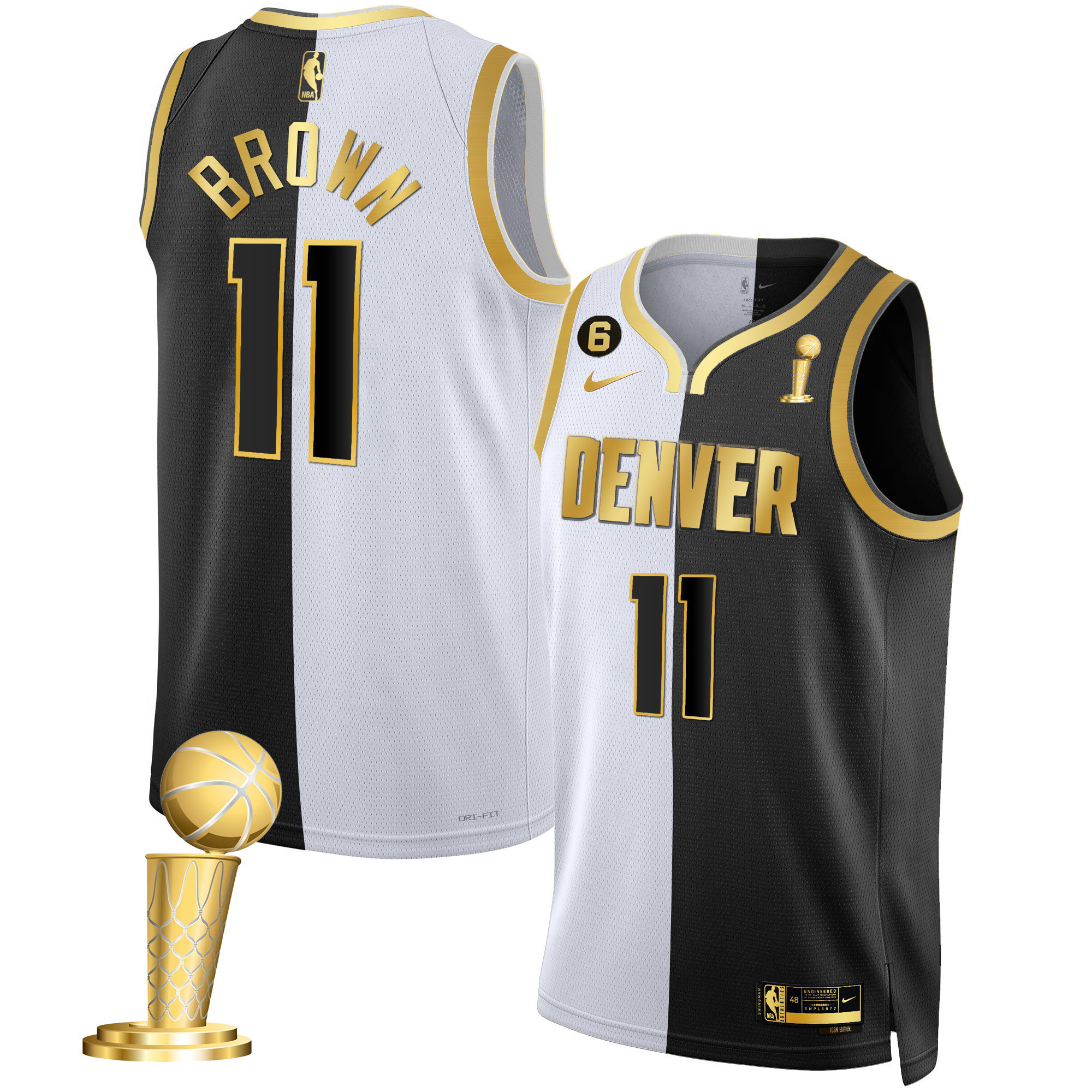 Bruce Brown Men's Denver Nuggets Champions Black & White Gold Split Jersey - All Stitched