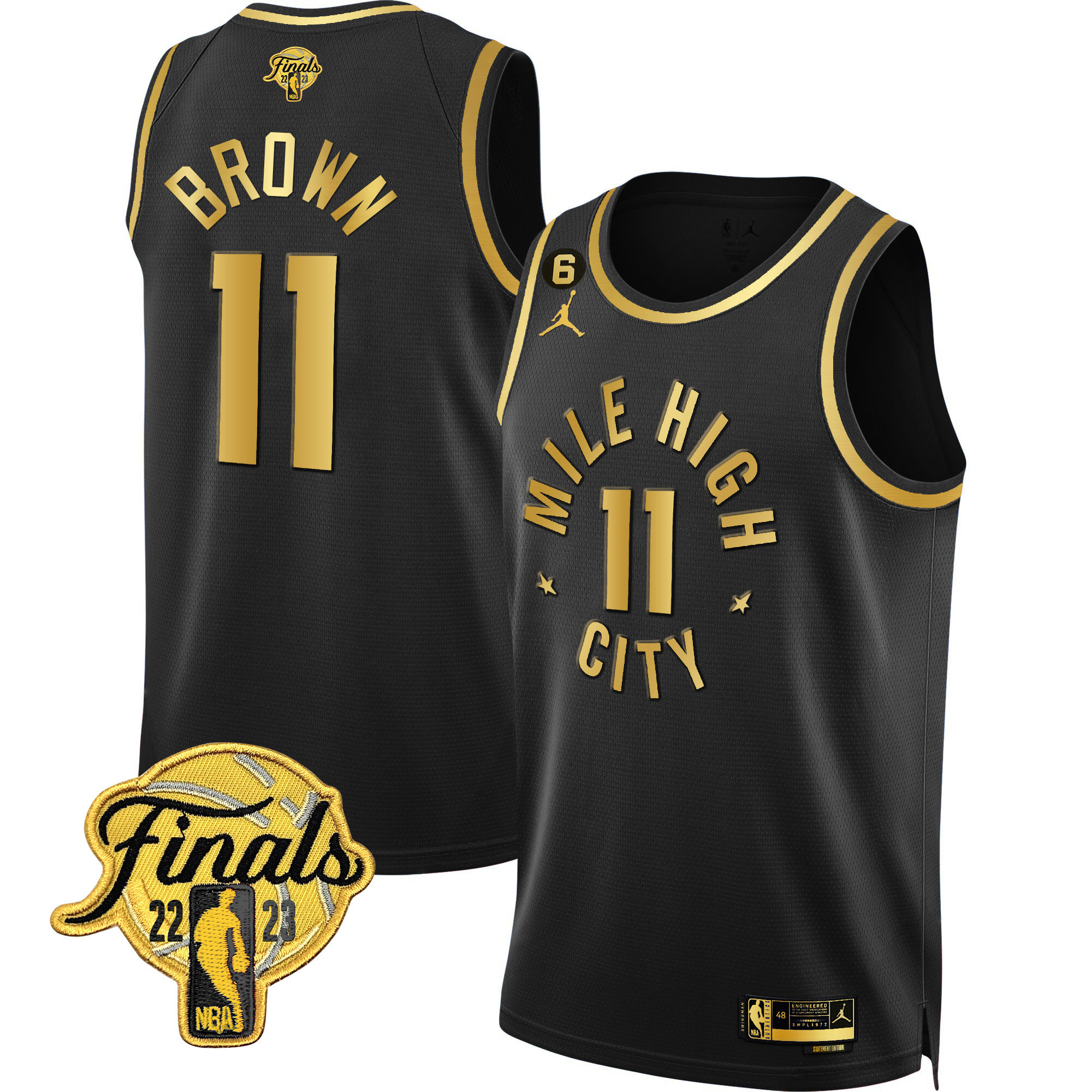 Bruce Brown Men's Denver Nuggets Finals Patch Black & White Gold Statement Black Jersey - All Stitched