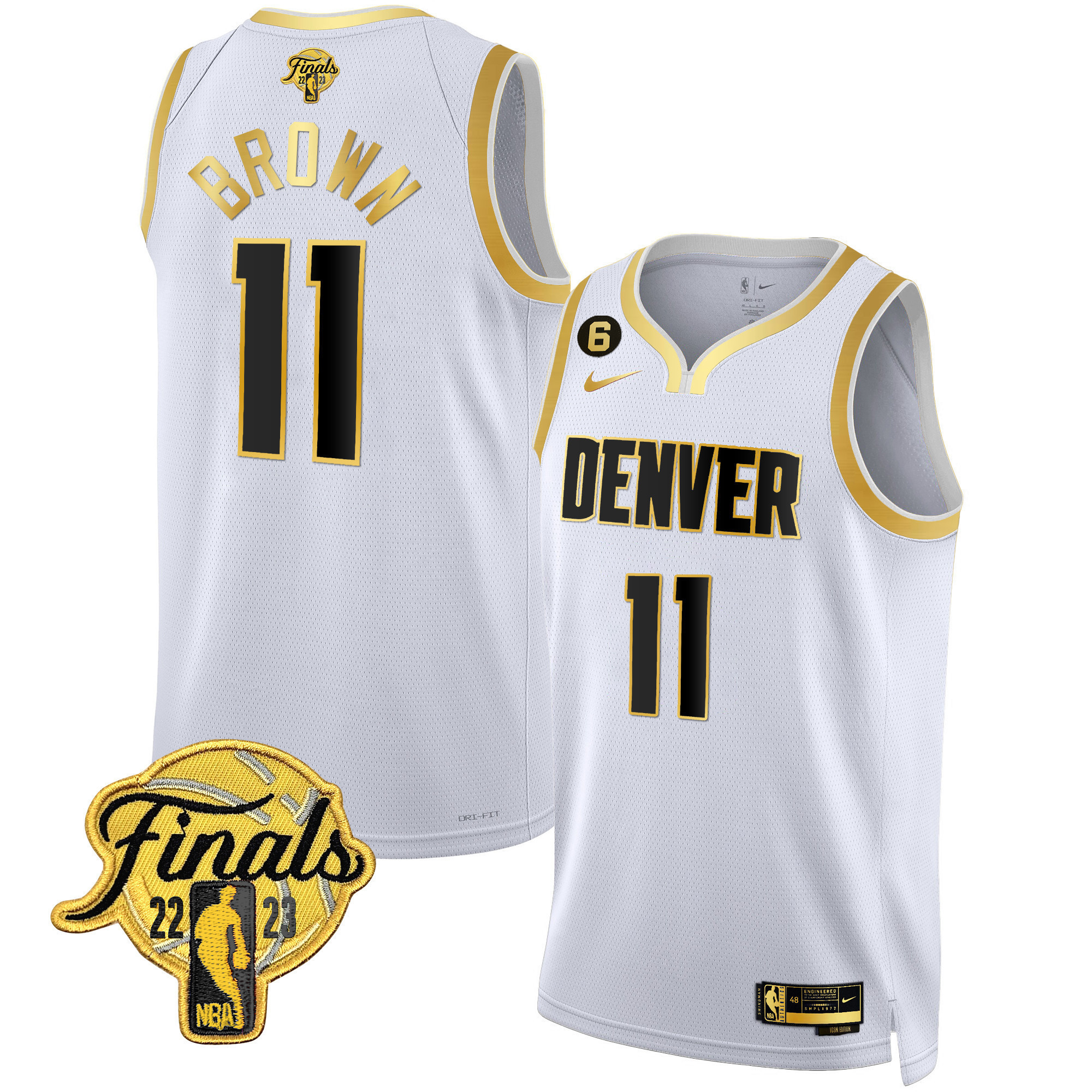 Bruce Brown Men's Denver Nuggets Finals Patch Collection White Gold Jersey - All Stitched