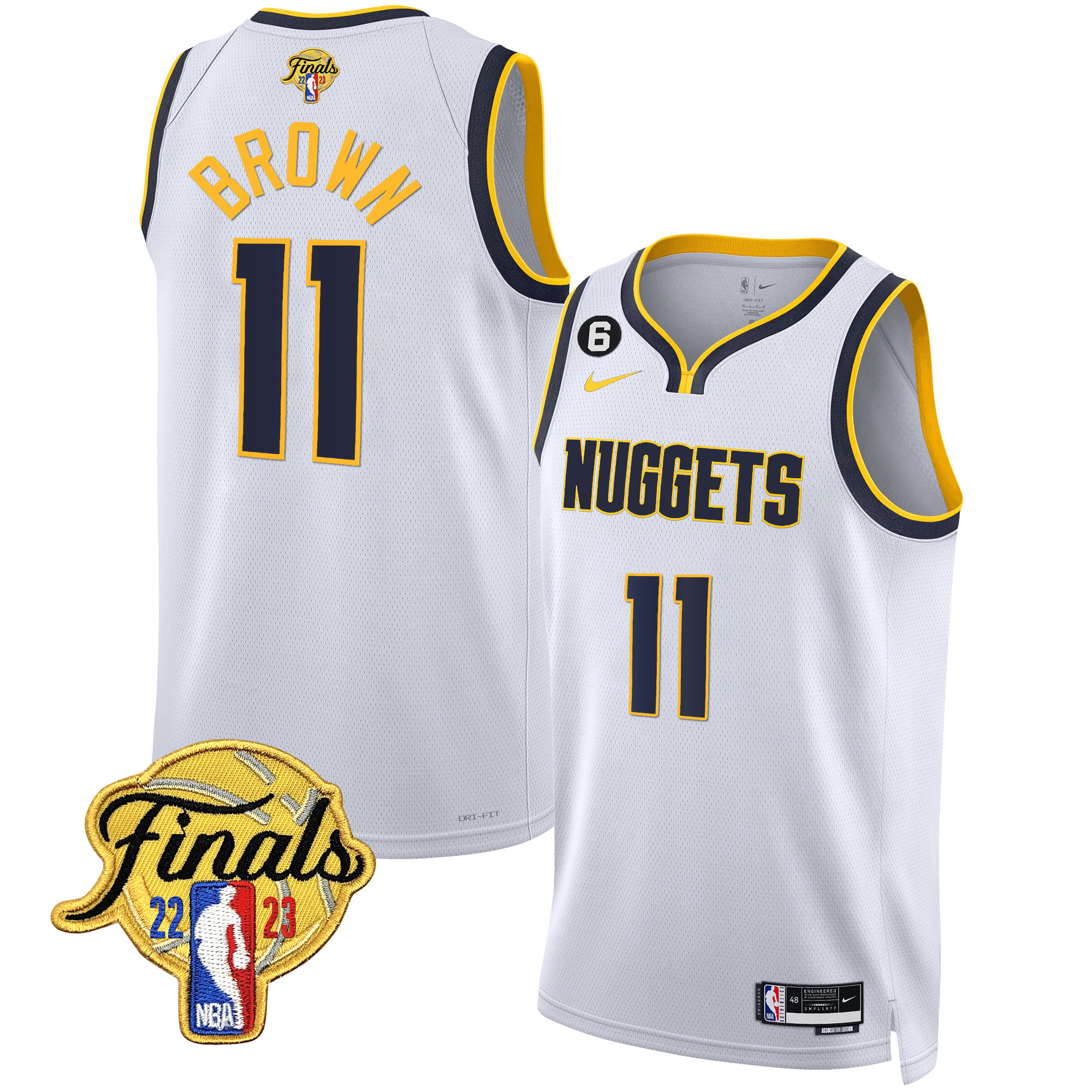Bruce Brown Men's Denver Nuggets Finals Patch Gold Trim Association Jersey - All Stitched