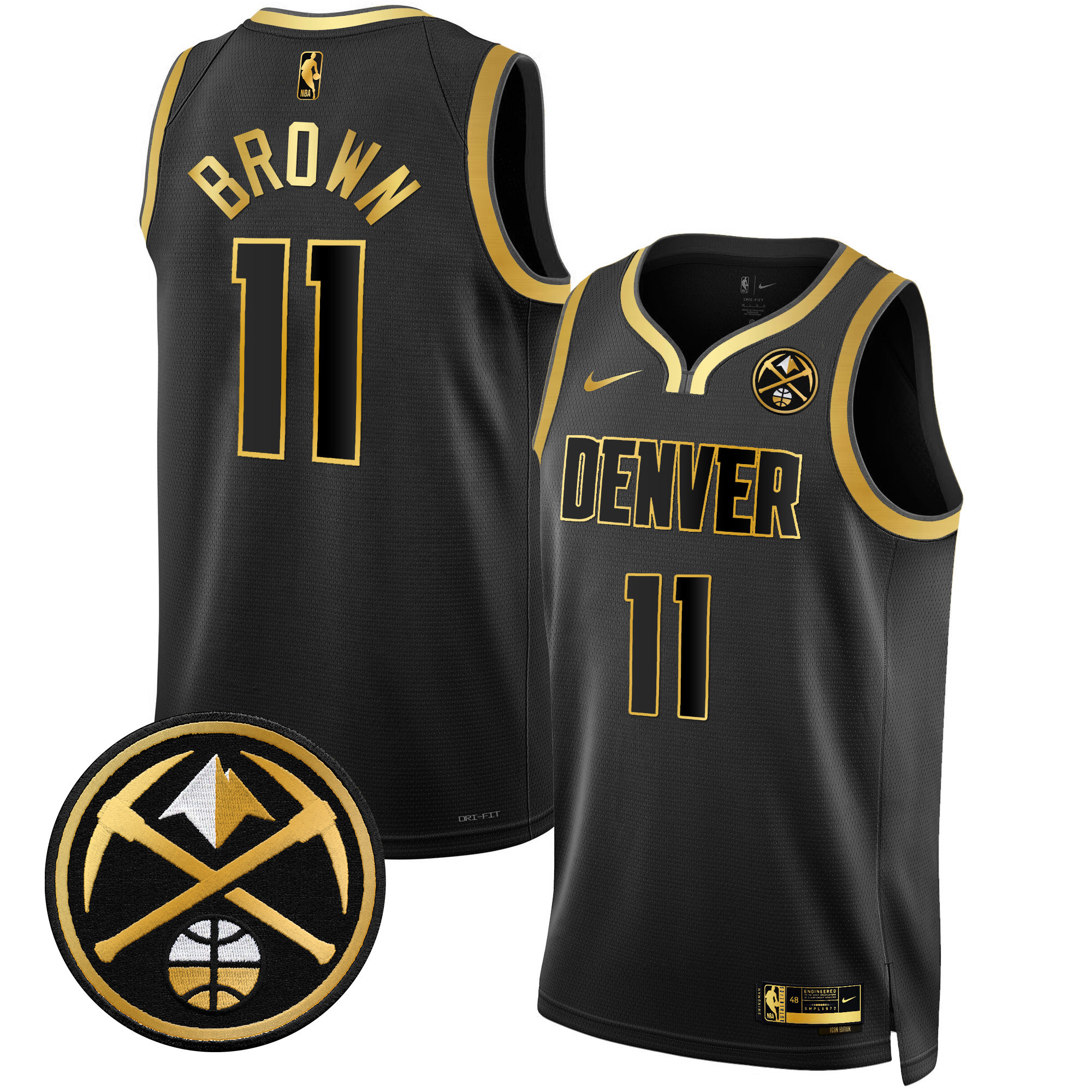Bruce Brown Men's Denver Nuggets Swingman Black Gold Jersey - All Stitched