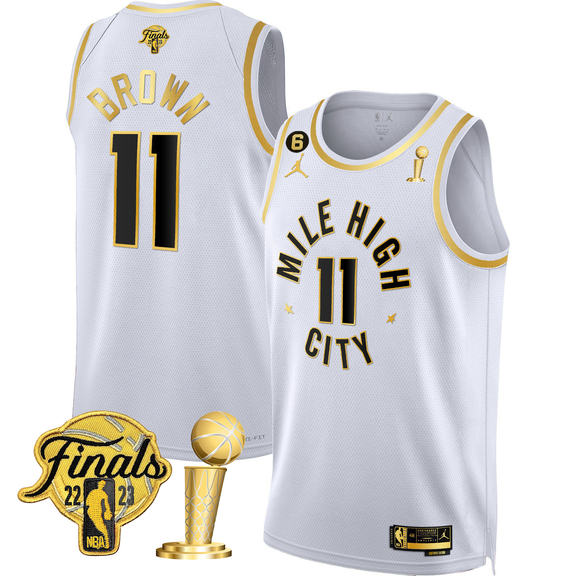 Bruce Brown Youth's Denver Nuggets Finals & Champions Patch Gold Statement White Jersey - All Stitched