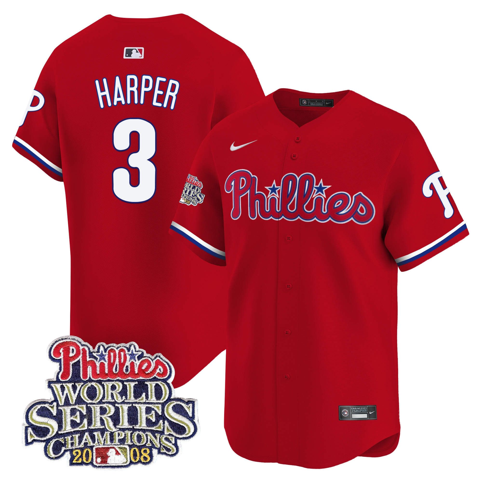 Bryce Harper Men's Philadelphia Phillies 2008 World Series Champions Patch Vapor Premier Limited Red Jersey