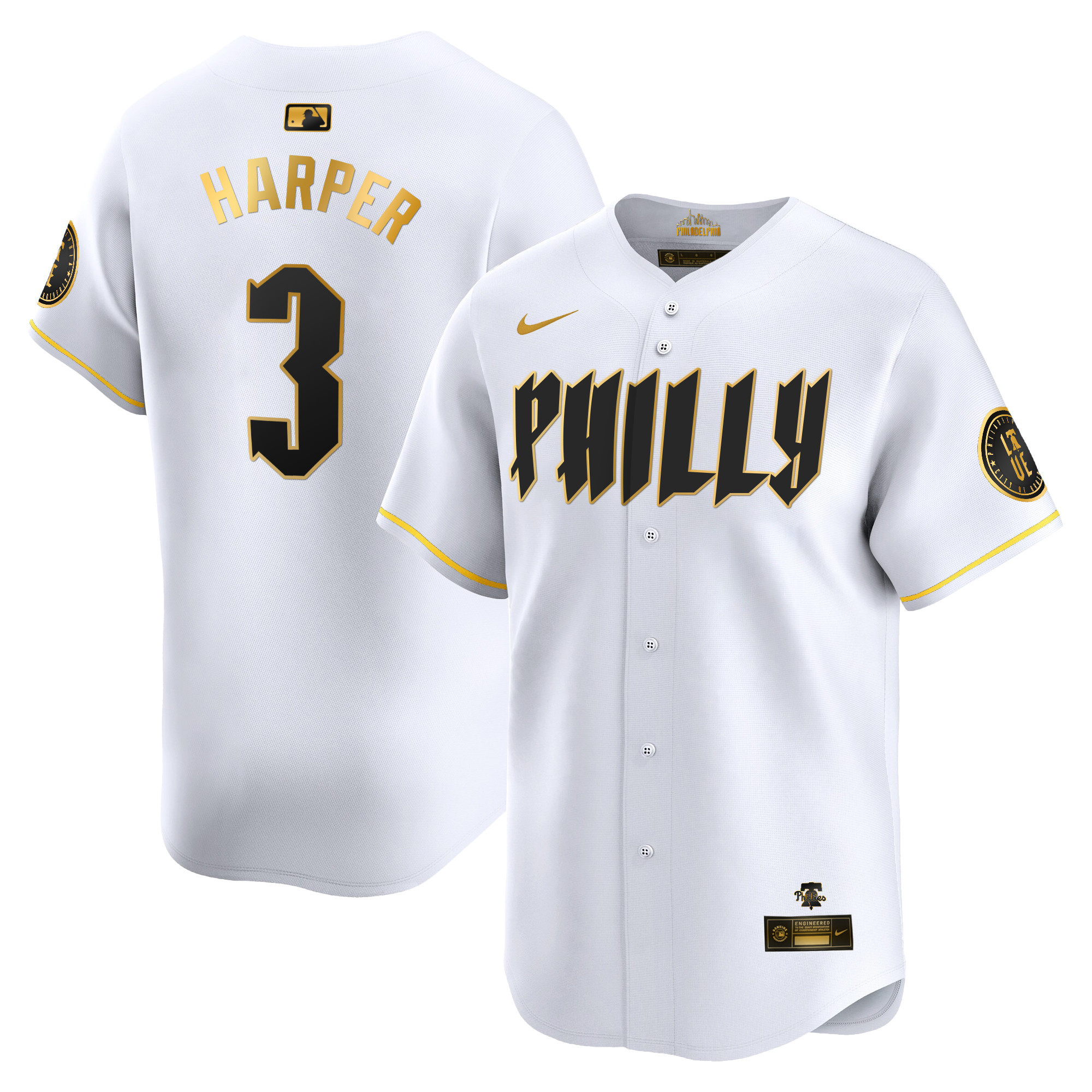 Bryce Harper Men's Philadelphia Phillies City Connect Vapor Premier Limited White Gold Jersey
