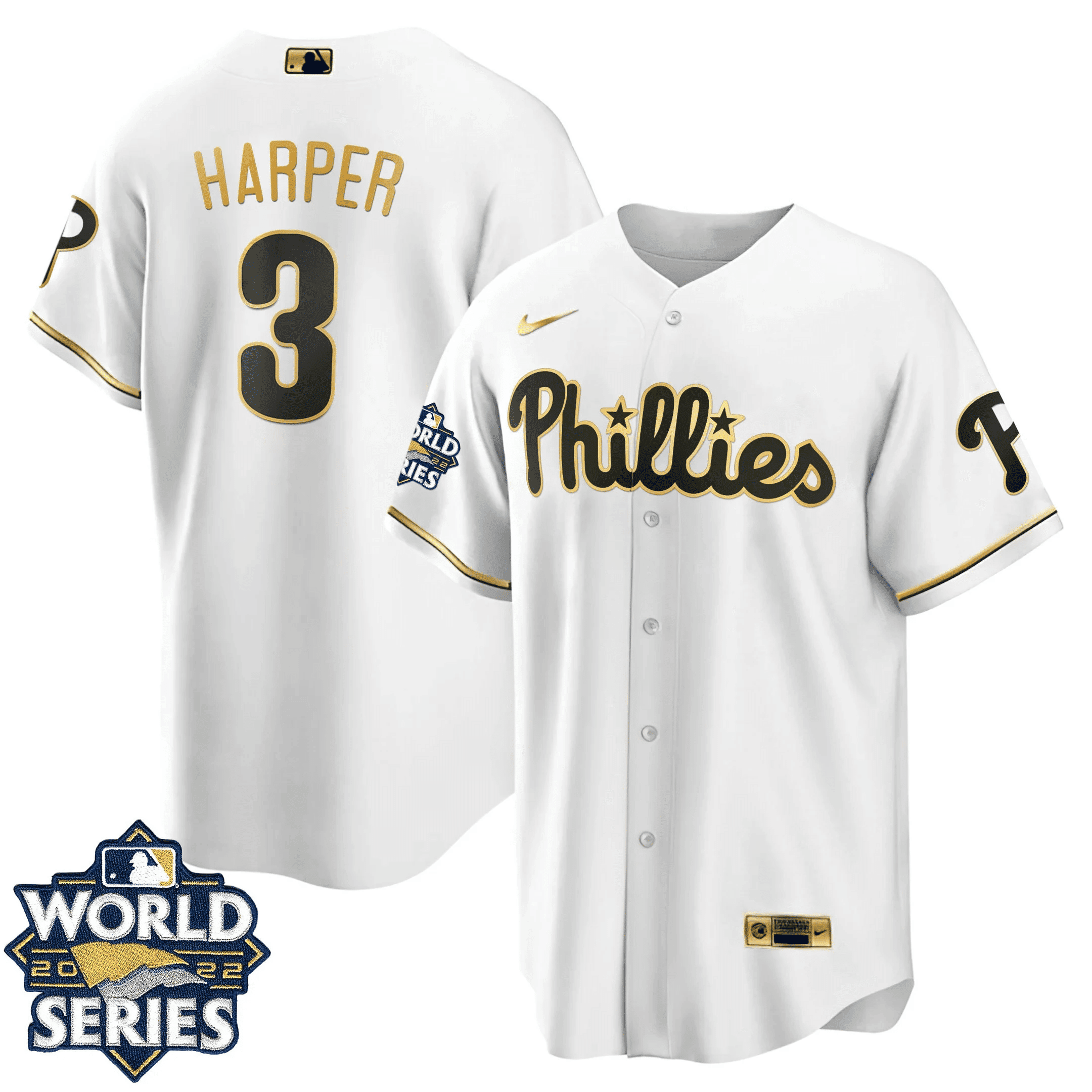 Bryce Harper Youth's Philadelphia Phillies Gold World Series Limited Cool White Jersey