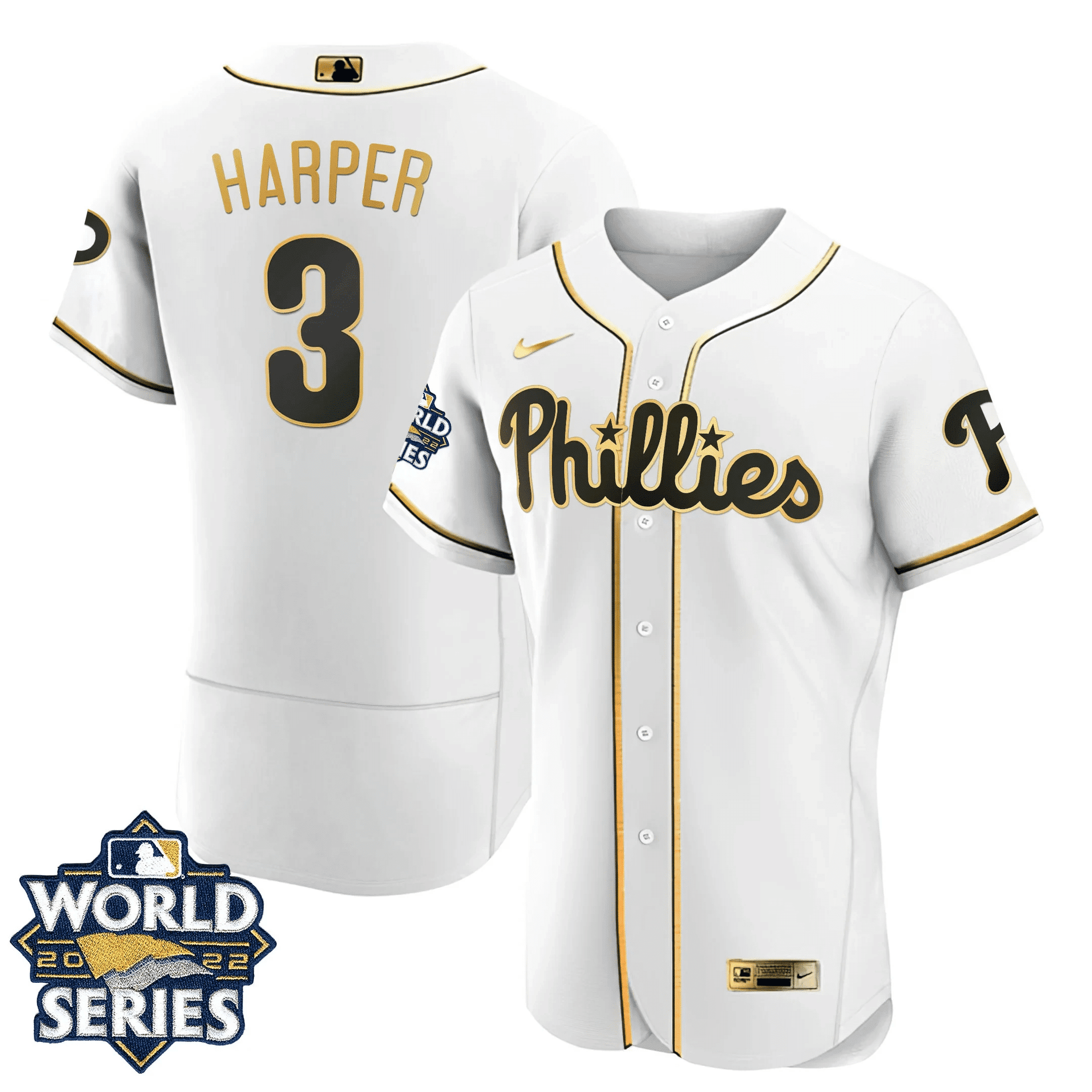Bryce Harper Youth's Philadelphia Phillies Gold World Series Limited Flex White Jersey