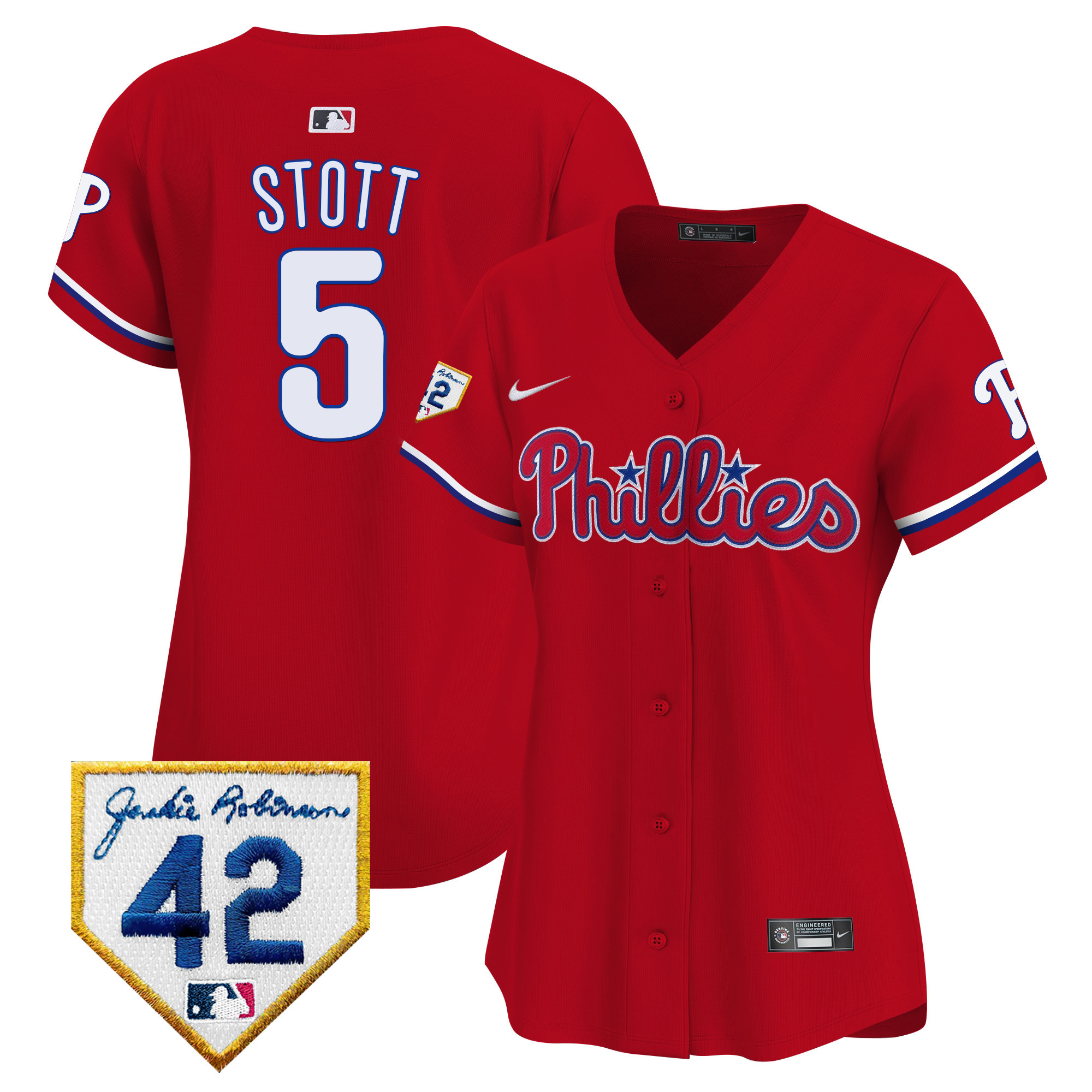 Bryson Stott Women's Philadelphia Phillies Jackie Robinson Patch Vapor Premier Limited Red Jersey