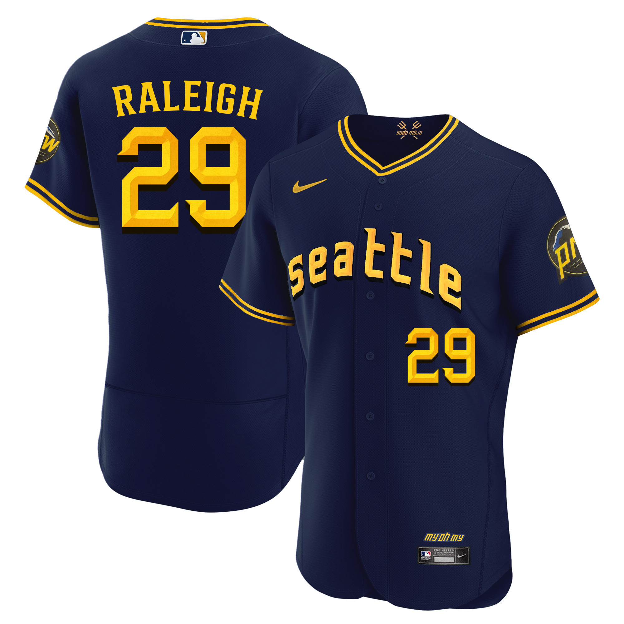Cal Raleigh Men's Seattle Mariners City Connect Fan Made Collection Flex Navy Jersey