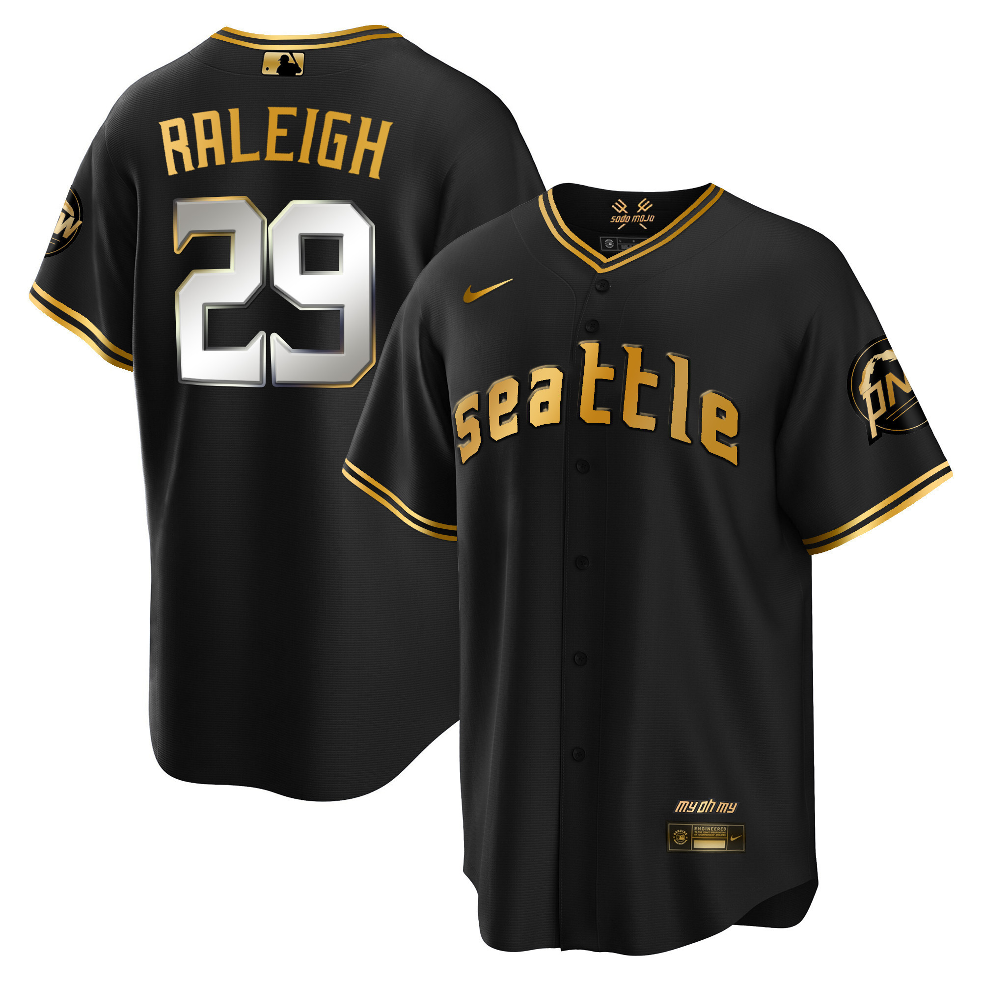Cal Raleigh Men's Seattle Mariners City Connect Gold Cool Black Gold Jersey
