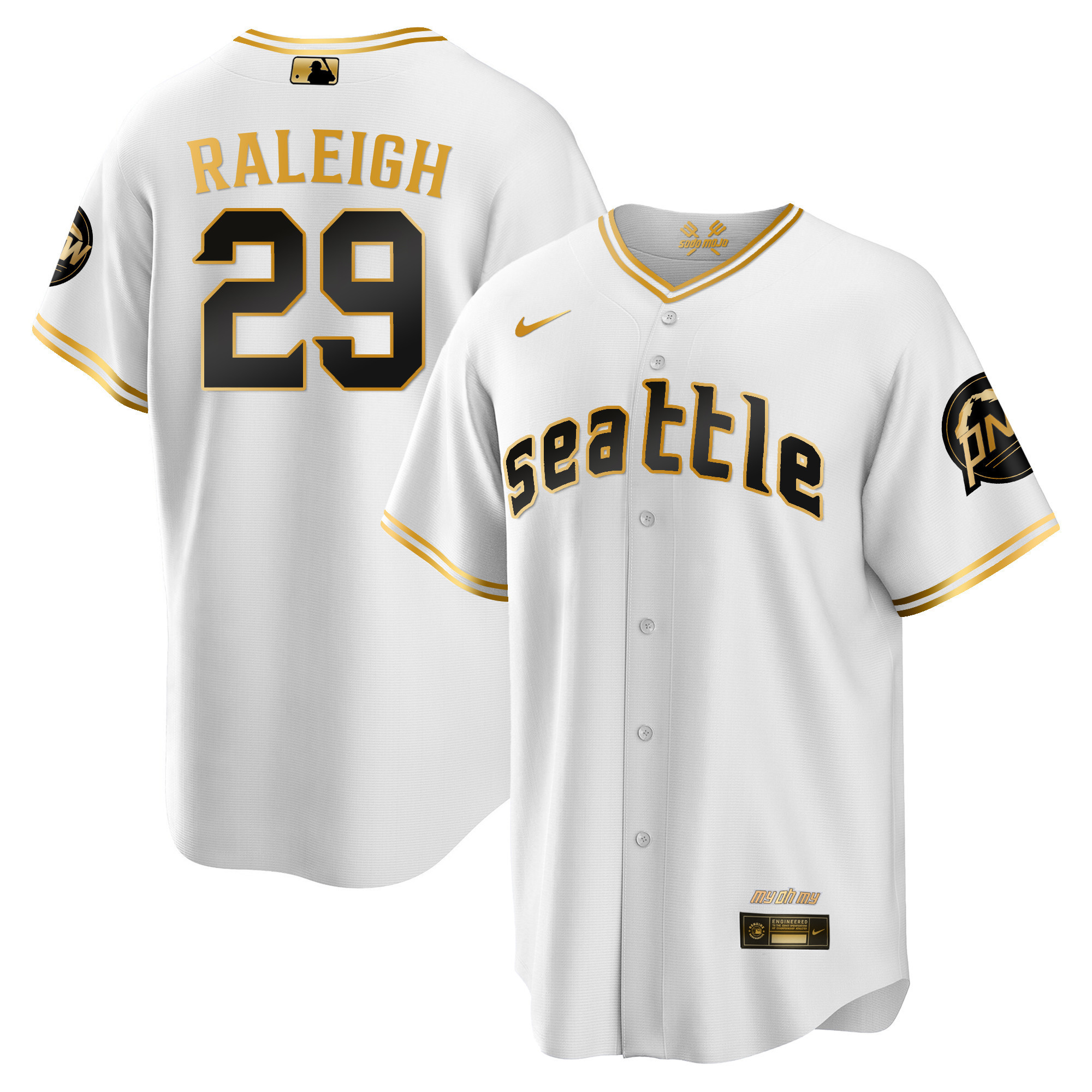 Cal Raleigh Men's Seattle Mariners City Connect Gold Fan Made Cool White Gold Jersey