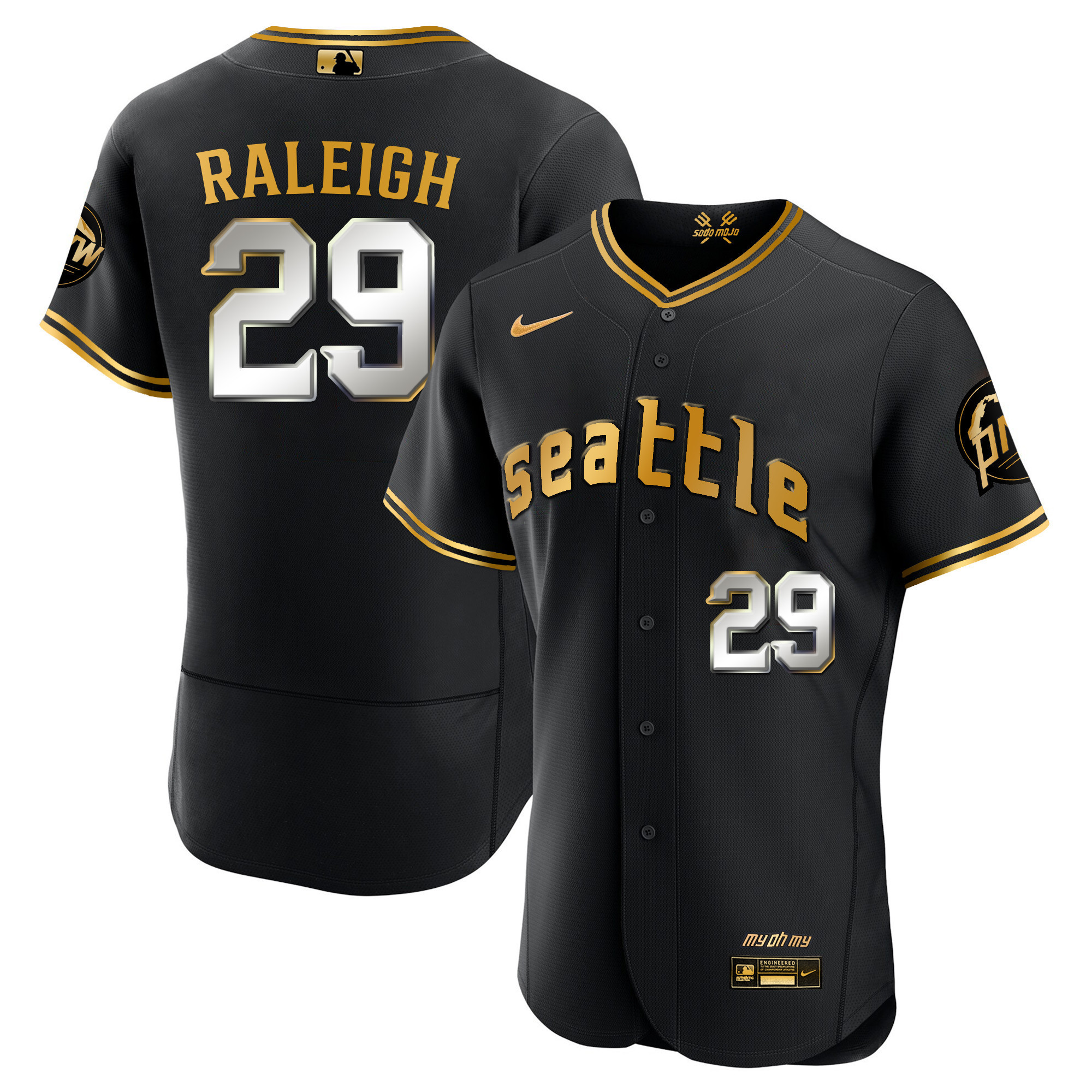 Cal Raleigh Men's Seattle Mariners City Connect Gold Fan Made Flex Black Gold Jersey