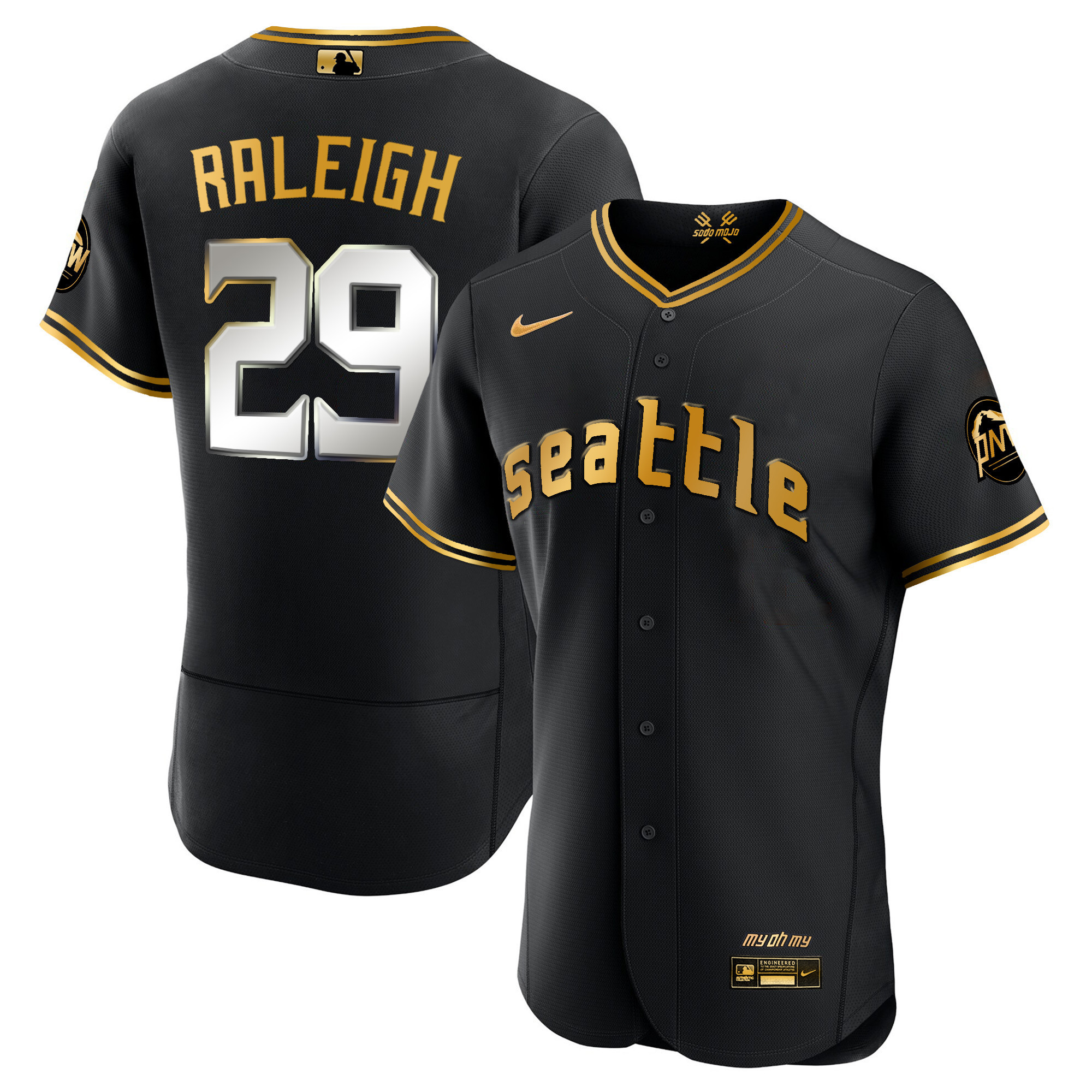 Cal Raleigh Men's Seattle Mariners City Connect Gold Flex Black Gold Jersey