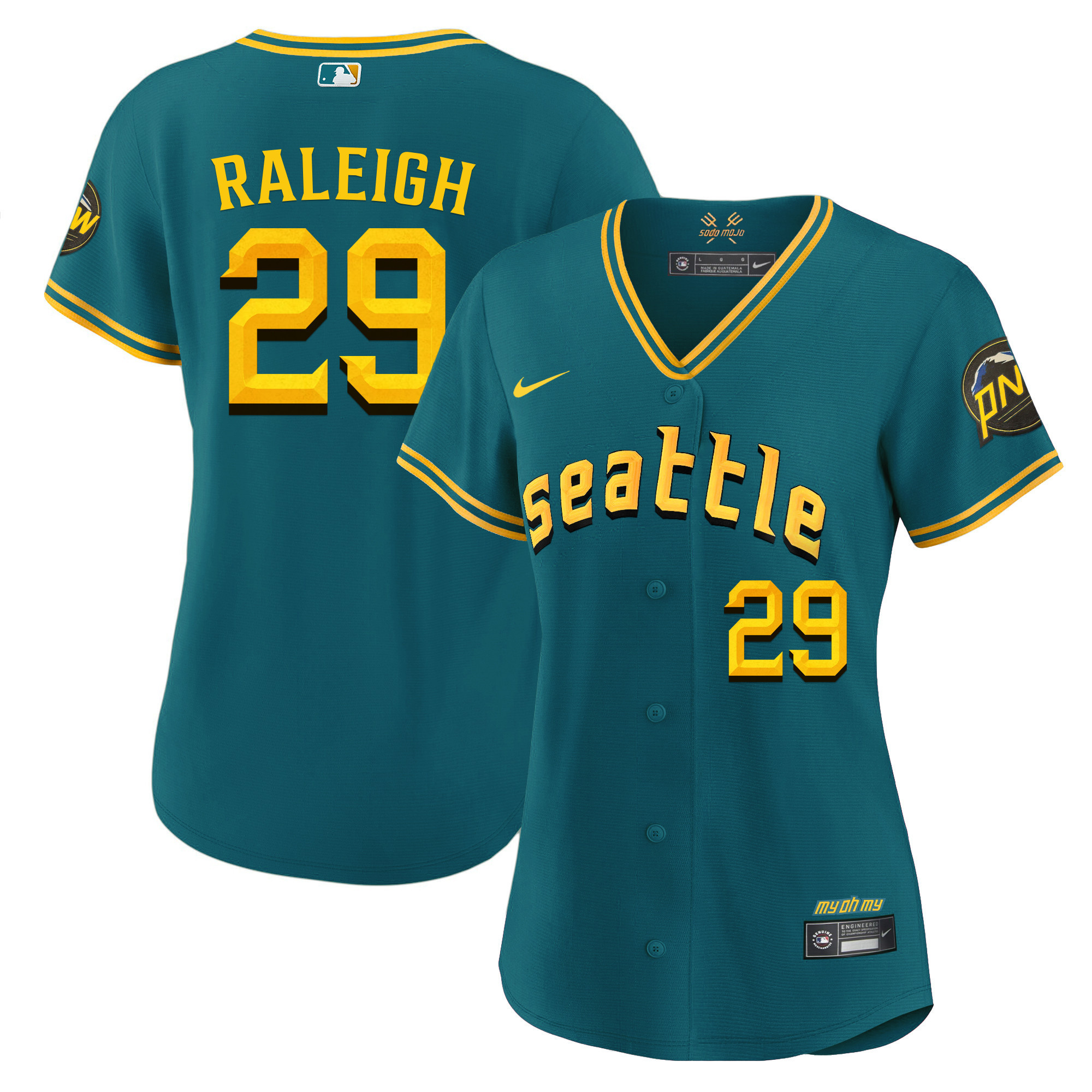 Cal Raleigh Women's Seattle Mariners City Connect Fan Made Aqua Jersey