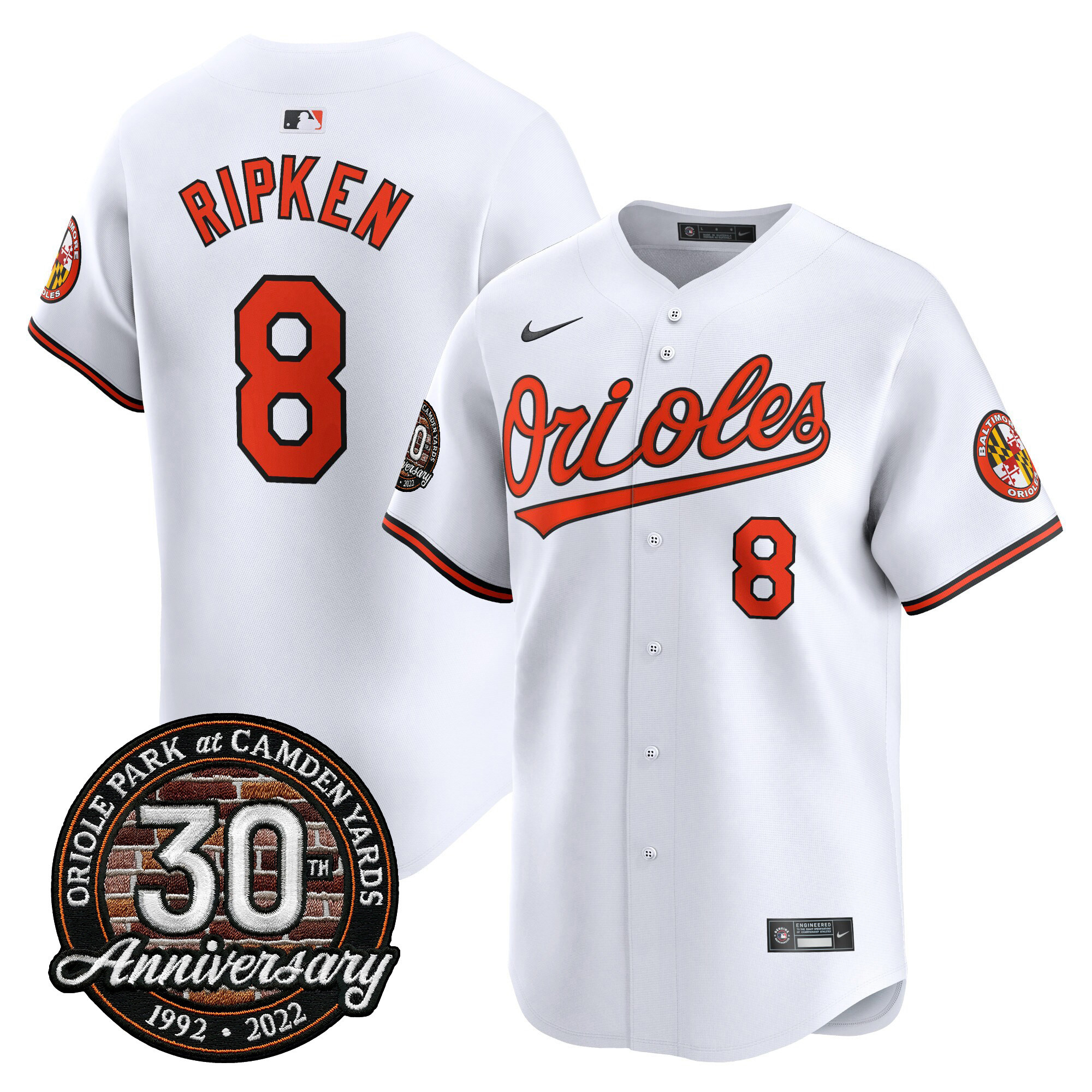 Cal Ripken Men’s Baltimore Orioles Camden Yards 30th Anniversary Patch Vapor Premier Limited White Jersey - All Stitched