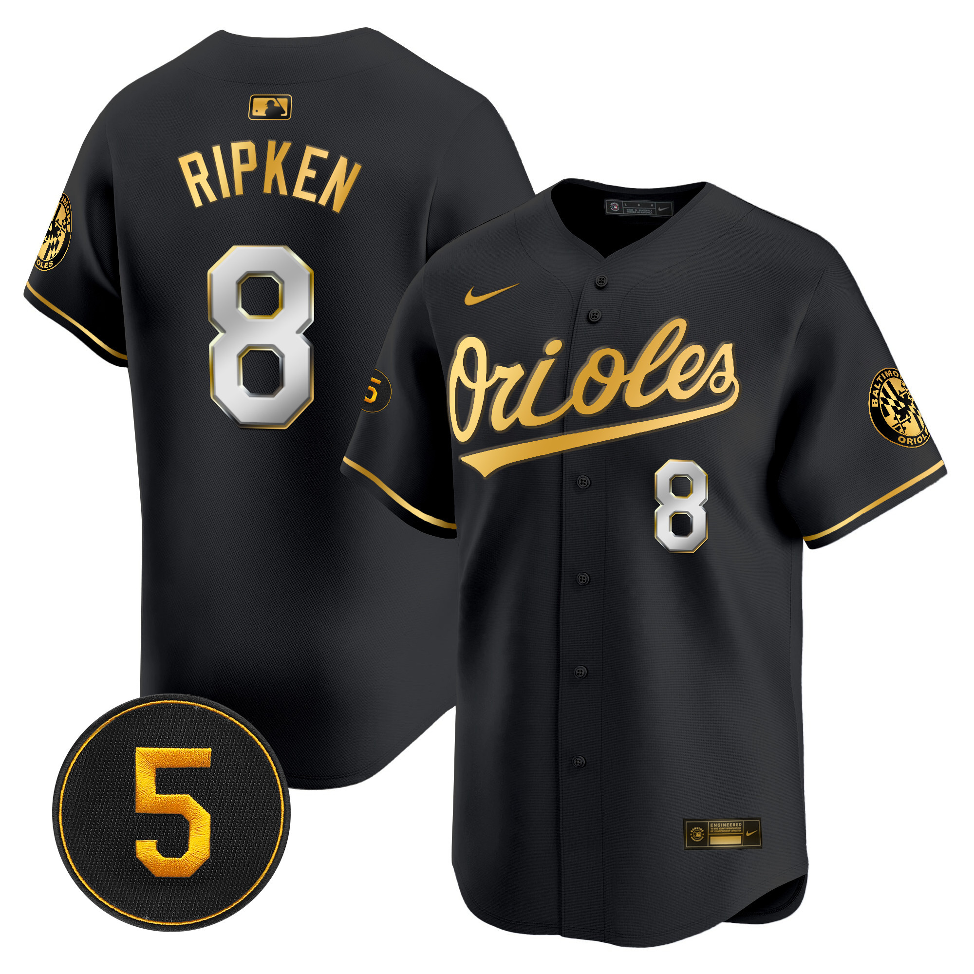 Cal Ripken Men’s Baltimore Orioles Robinson Patch Vapor Premier Limited Black Limited Jersey - All Stitched