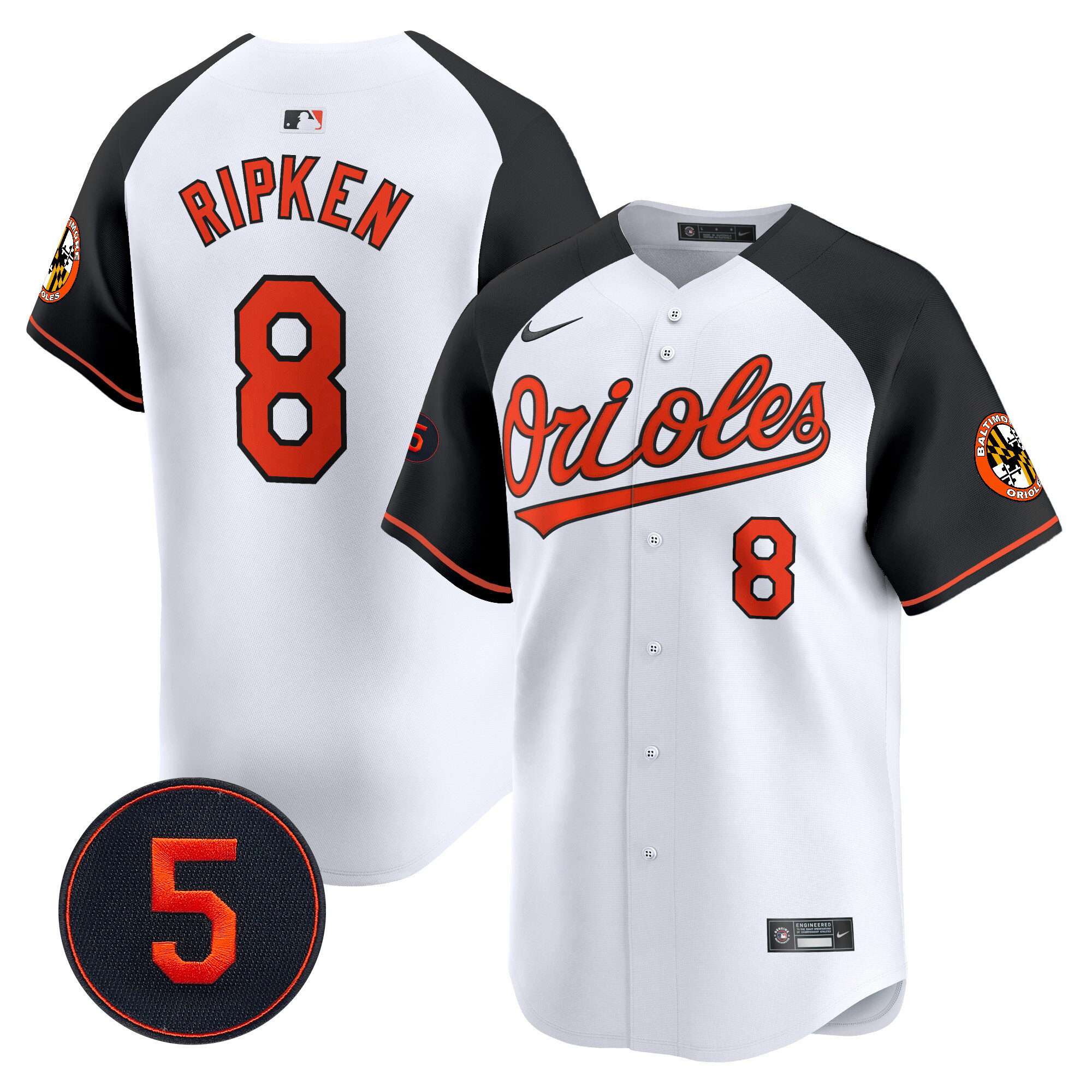 Cal Ripken Men’s Baltimore Orioles Robinson Patch Vapor Premier Limited V2 White Alternate Jersey - All Stitched