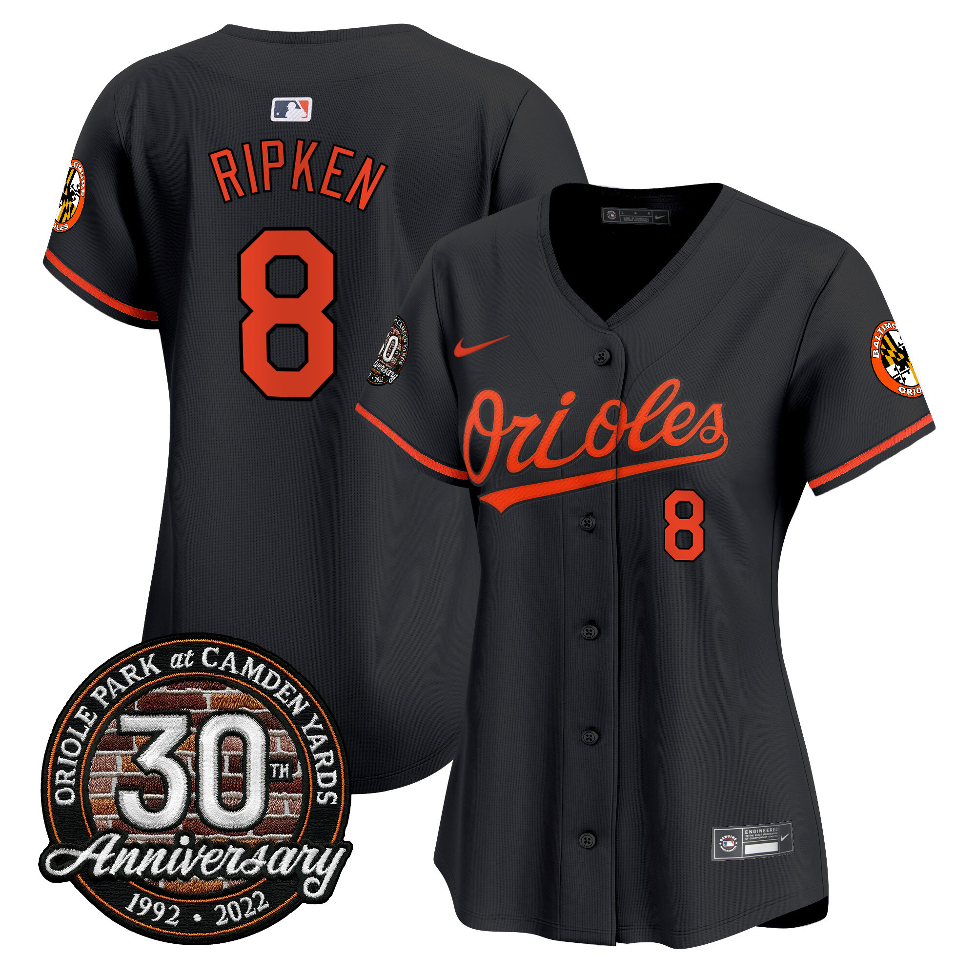Cal Ripken Women’s Baltimore Orioles Camden Yards 30th Anniversary Patch Vapor Premier Limited Black Jersey - All Stitched
