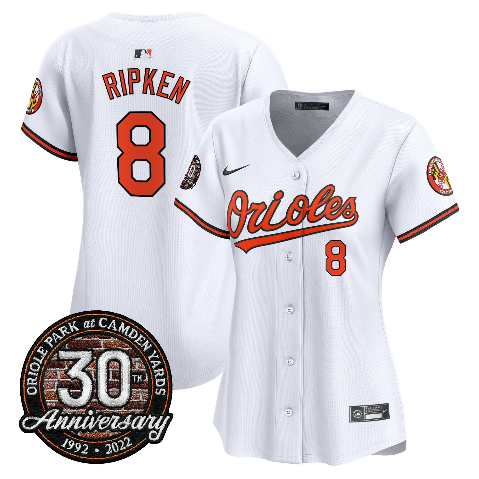 Cal Ripken Women’s Baltimore Orioles Camden Yards 30th Anniversary Patch Vapor Premier Limited White Jersey - All Stitched
