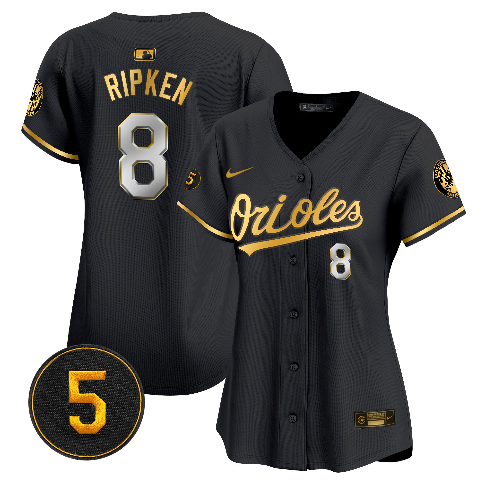 Cal Ripken Women’s Baltimore Orioles Robinson Patch Vapor Premier Limited Black Limited Jersey - All Stitched